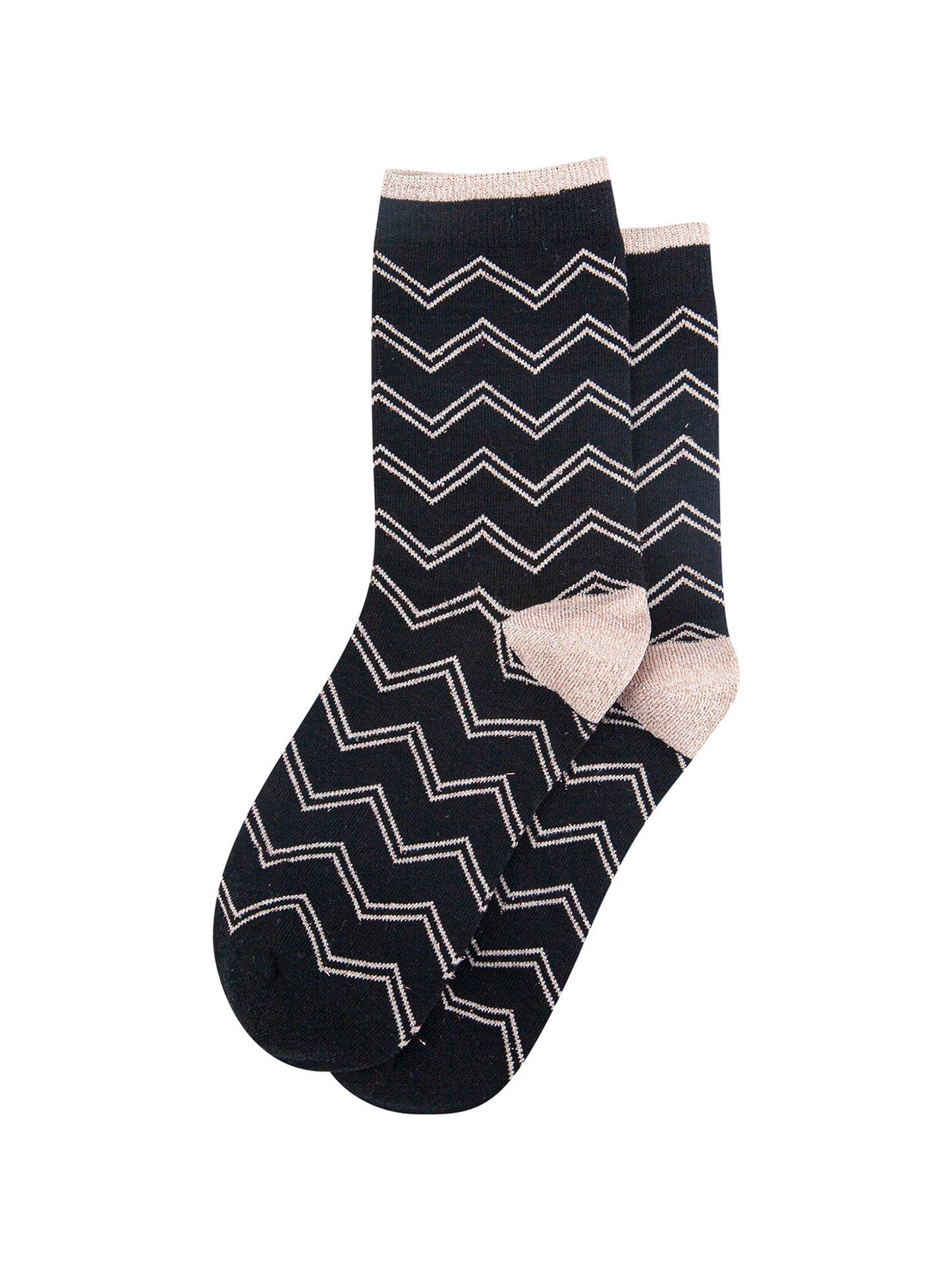 Zig-Zag-Combed-Cotton-Glitter-Socks-in-Black-Lying-Flat