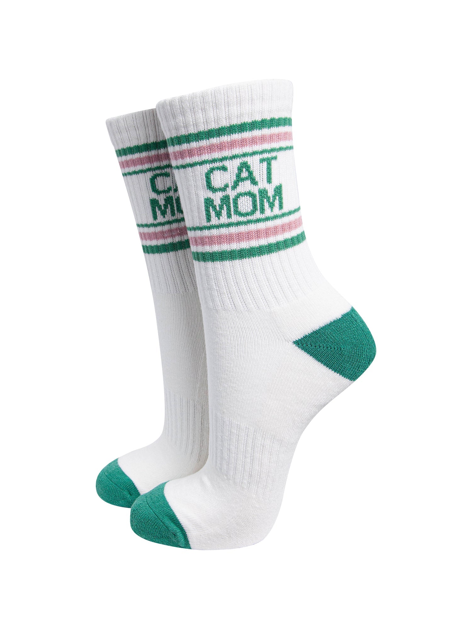 Cat-Mom-Organic-Cotton-Sports-Socks-in-Cream/Green-On-Mannequin