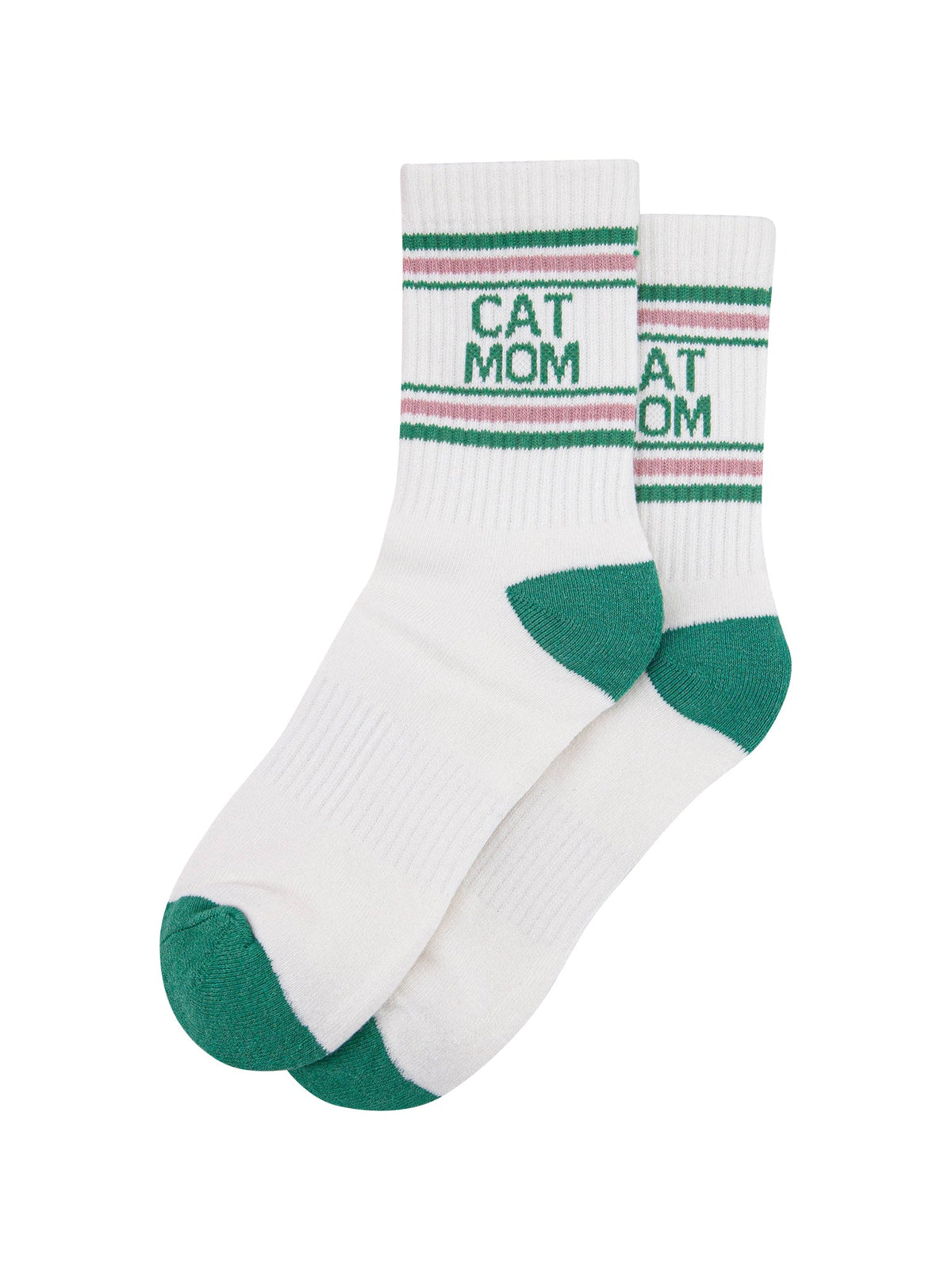 Cat-Mom-Organic-Cotton-Sports-Socks-in-Cream/Green-Laid-Flat