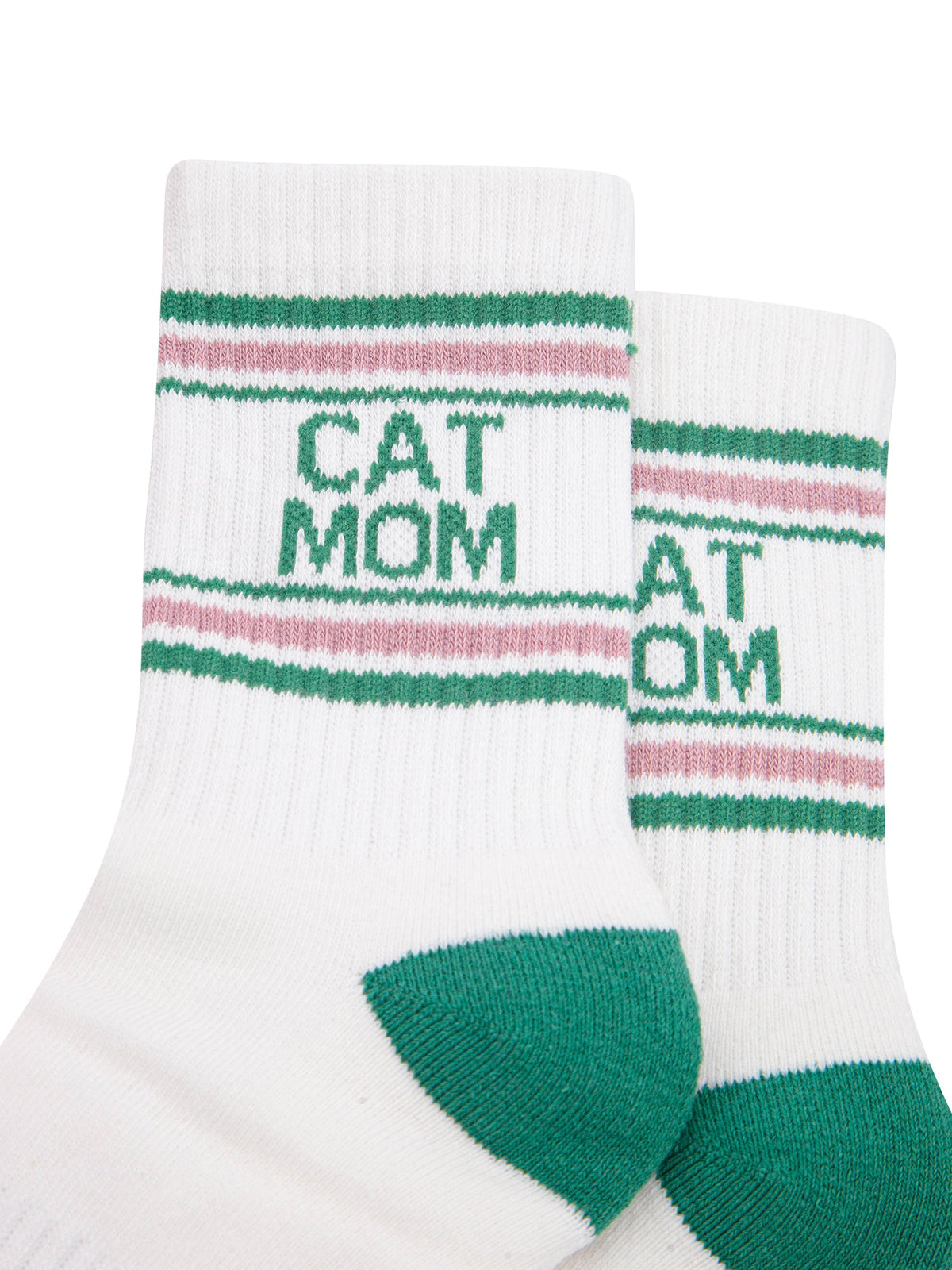 Cat-Mom-Organic-Cotton-Sports-Socks-in-Cream/Green-Close-Up