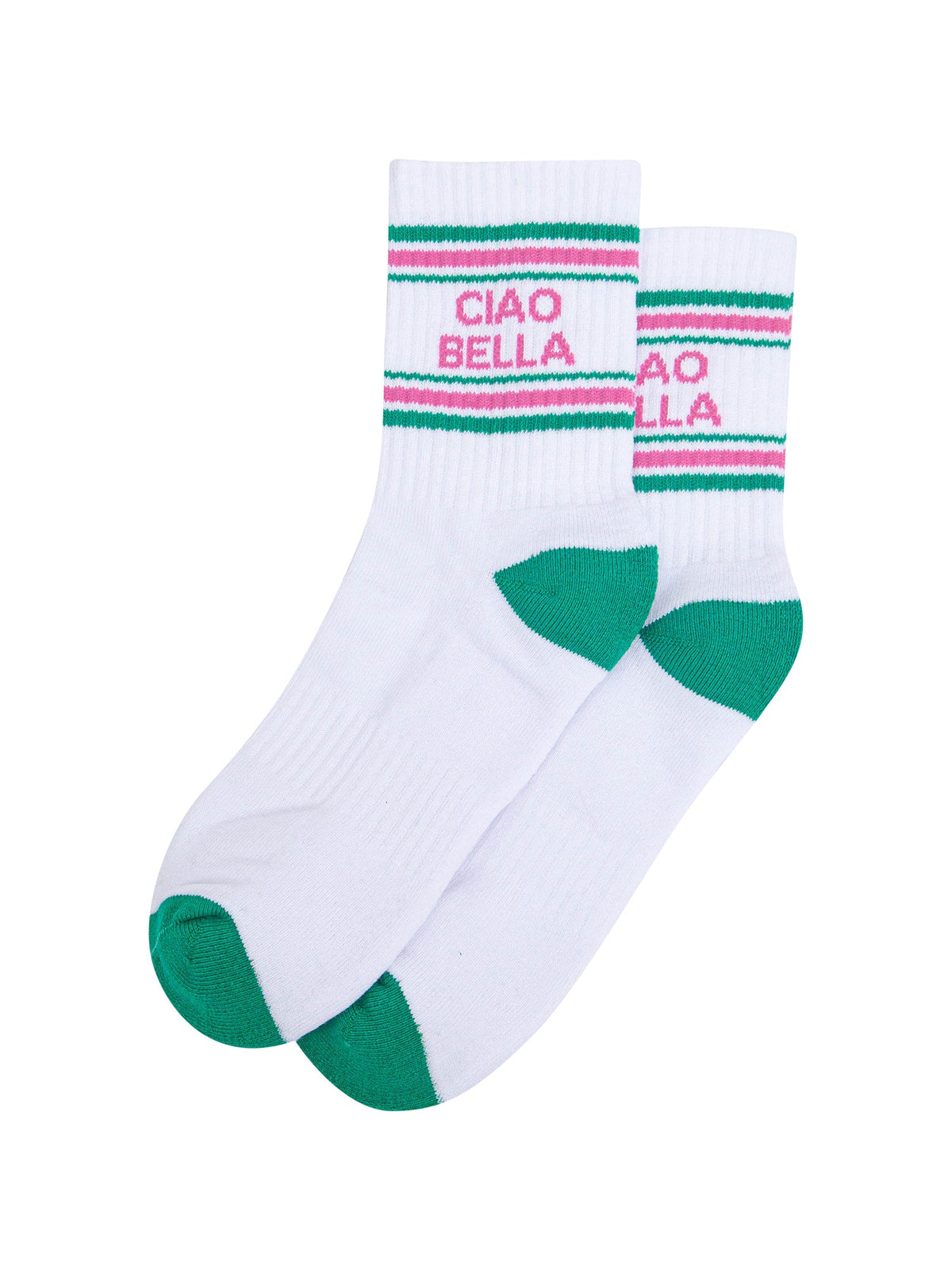 Ciao-Bella-Organic-Cotton-Sports-Socks-in-White/Green-Laid-Flat