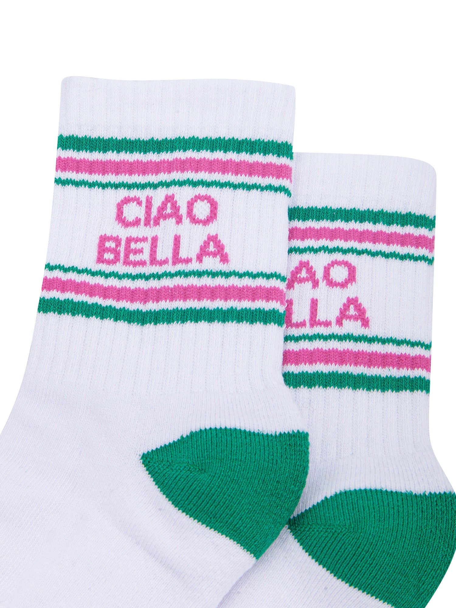Ciao-Bella-Organic-Cotton-Sports-Socks-in-White/Green-Close-Up