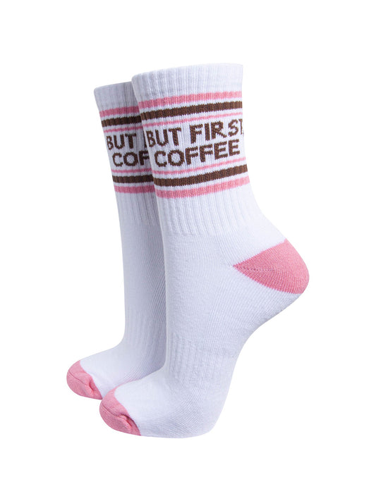 But-First,-Coffee-Organic-Cotton-Sports-Socks-in-White/Pink-On-Mannequin