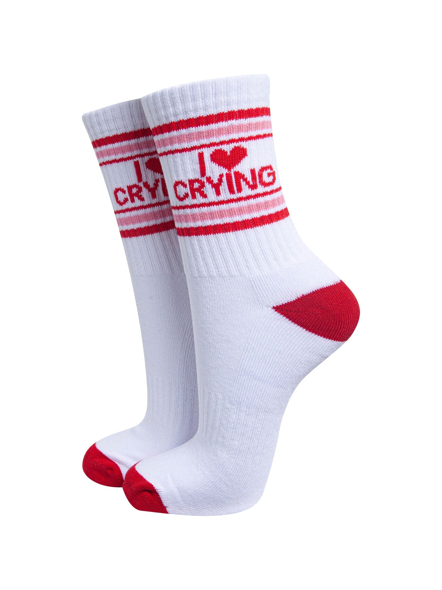 I-Love-Crying-Organic-Cotton-Sports-Socks-in-White/Red-On-Mannequin