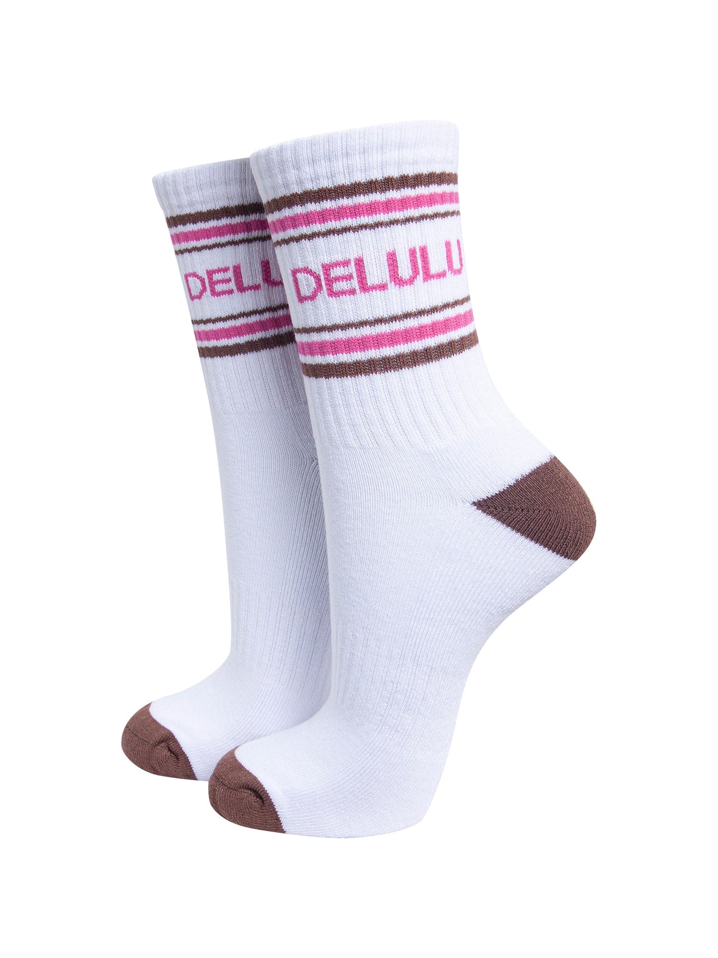 Delulu-Organic-Cotton-Sports-Socks-in-White/Brown-On-Mannequin