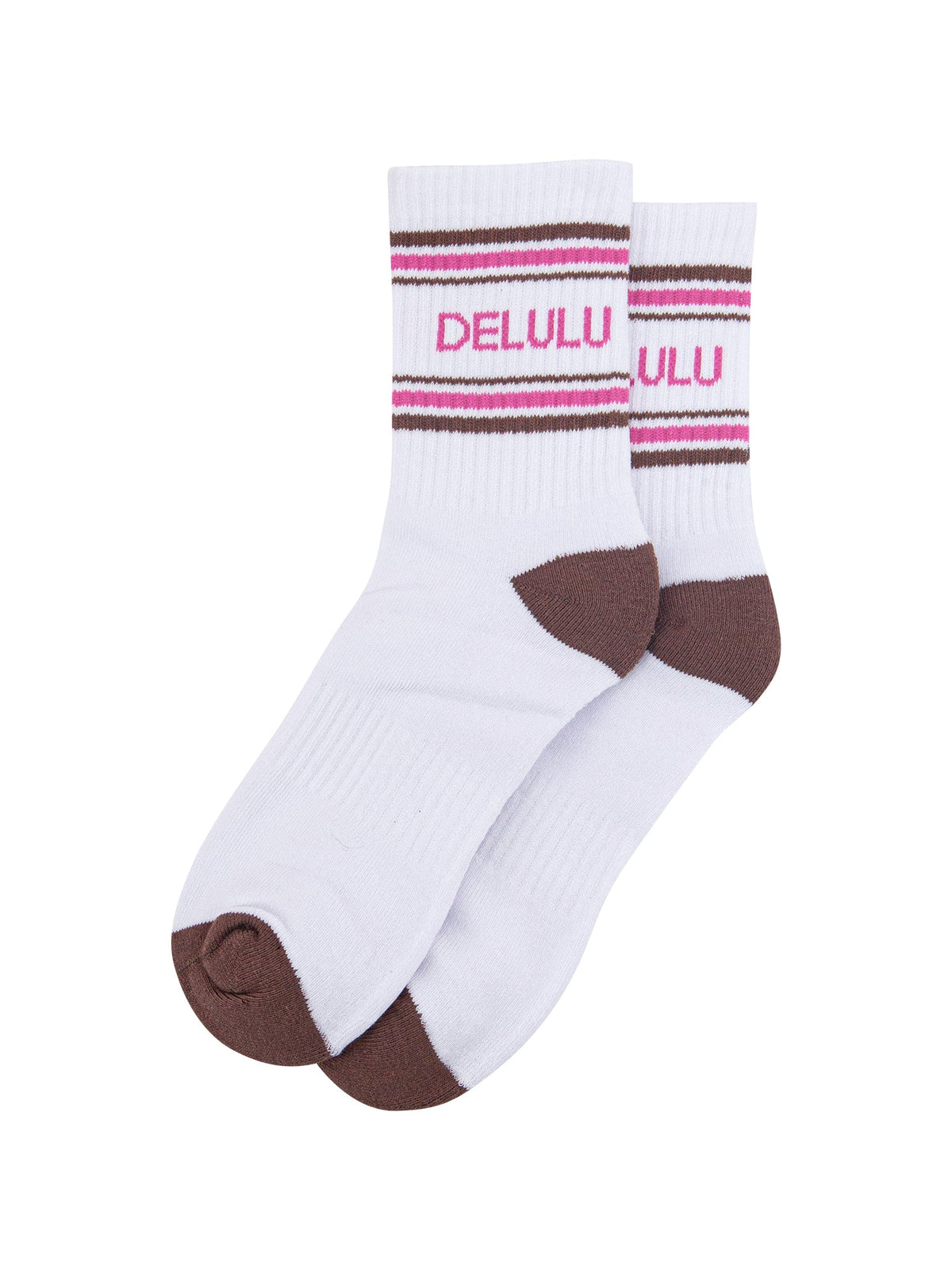 Delulu-Organic-Cotton-Sports-Socks-in-White/Brown-Laid-Flat