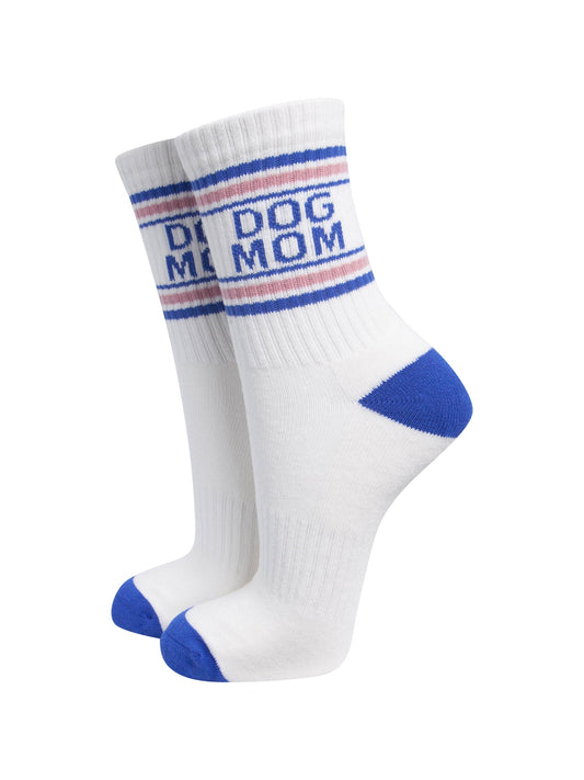 Dog-Mom-Organic-Cotton-Sports-Socks-in-Cream/Royal-Blue-On-Mannequin