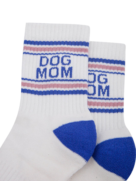 Dog-Mom-Organic-Cotton-Sports-Socks-in-Cream/Royal-Blue-Close-Up