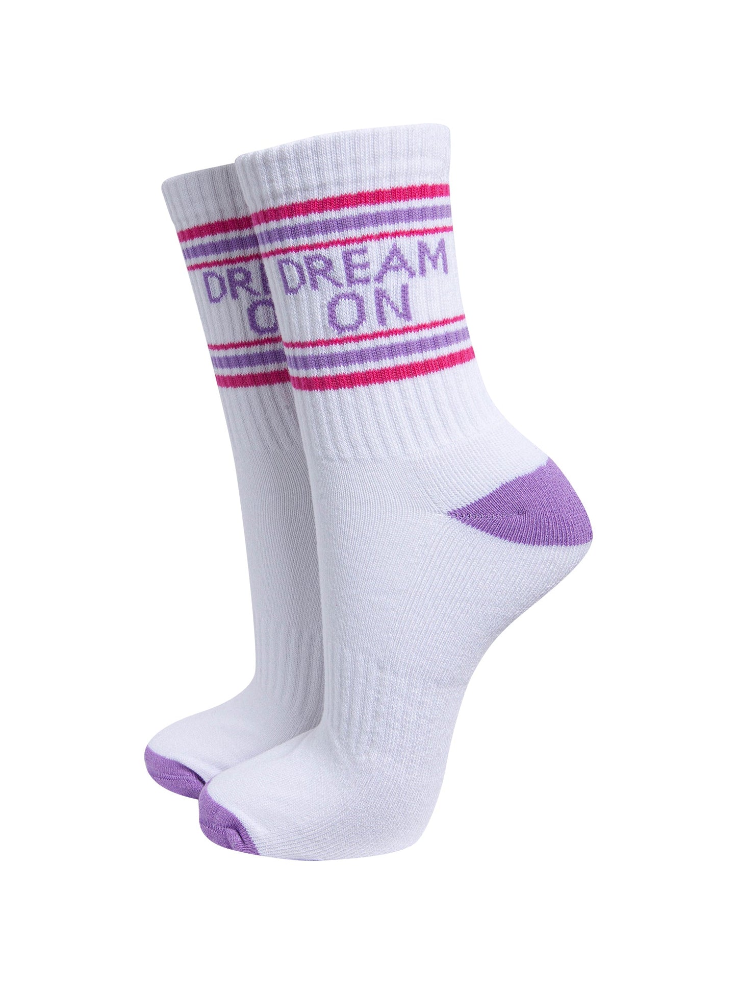 Dream-On-Organic-Cotton-Sports-Socks-in-White/Lilac-On-Mannequin
