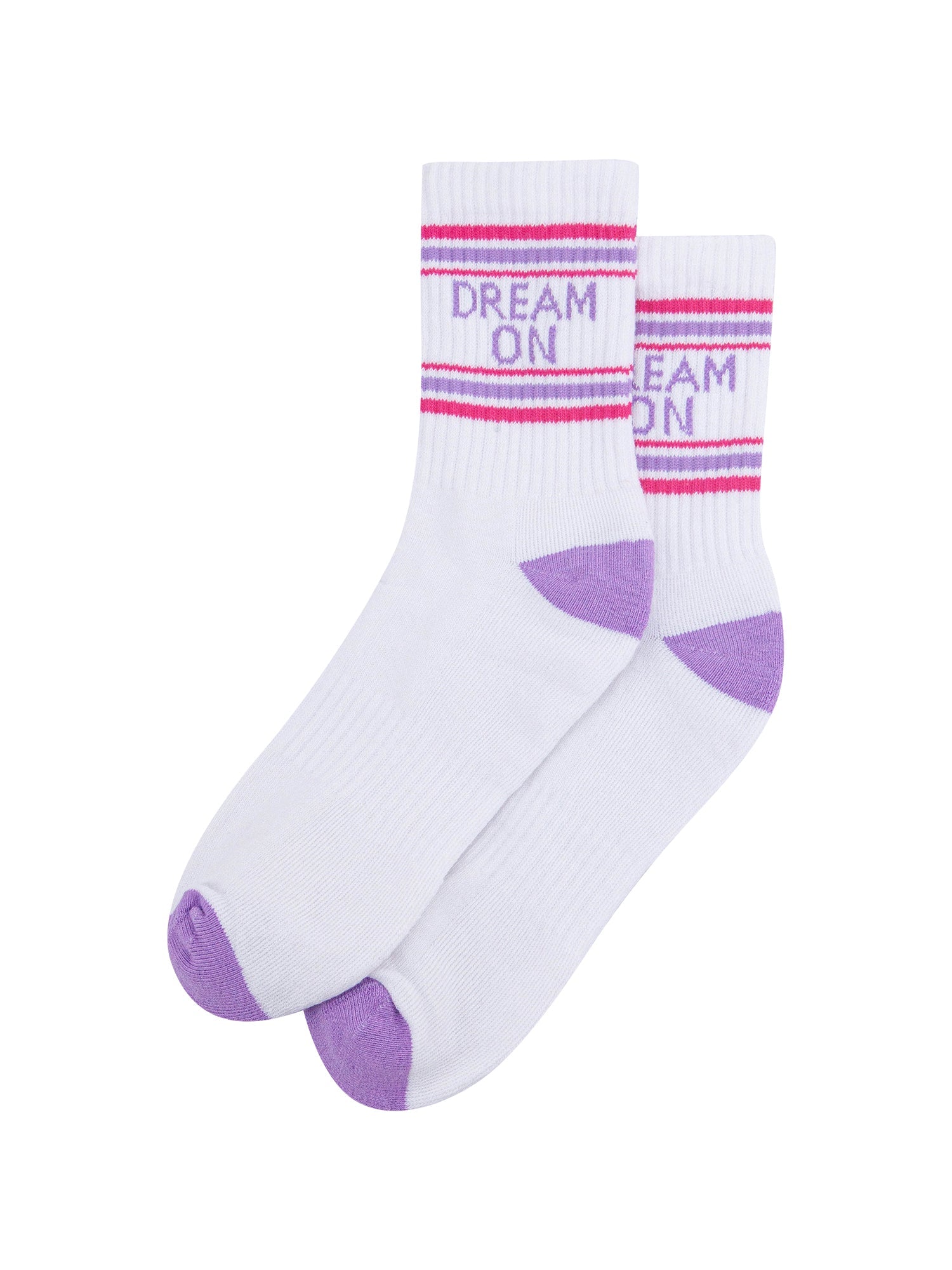 Dream-On-Organic-Cotton-Sports-Socks-in-White/Lilac-Laid-Flat
