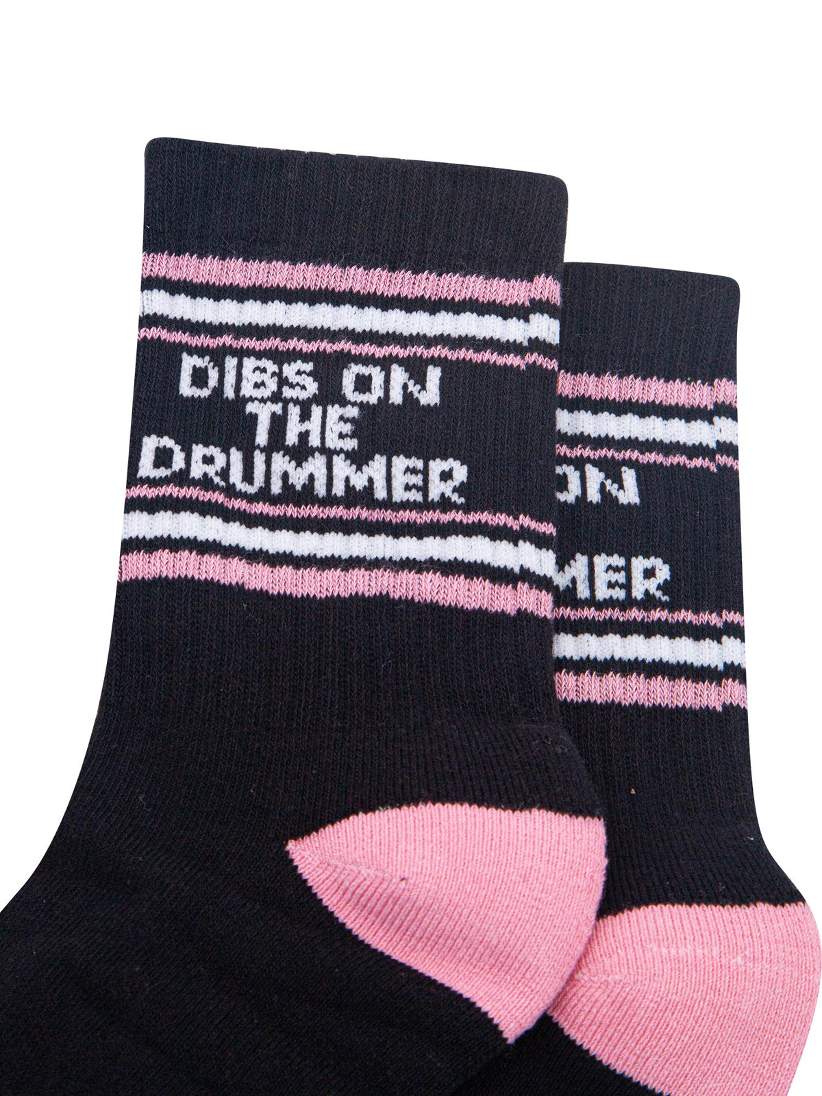 Dibs-On-The-Drummer-Organic-Cotton-Sports-Socks-in-Black/Pink-Close-Up