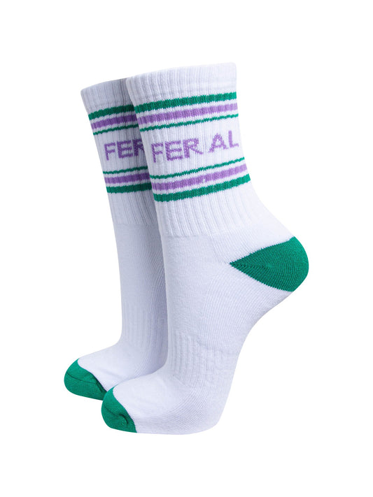 Feral-Organic-Cotton-Sports-Socks-in-White/Green-On-Mannequin