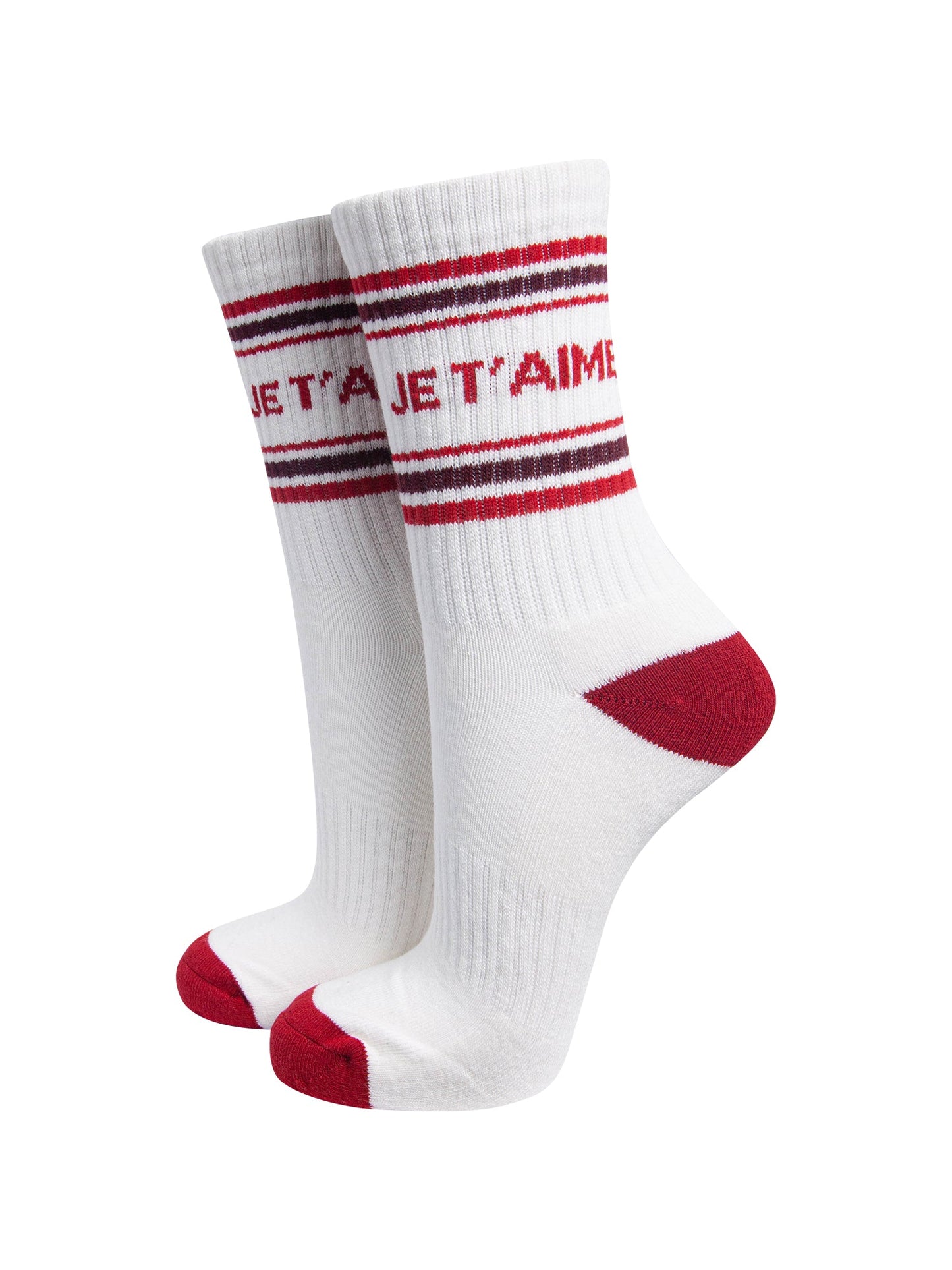 Je-T'aime-Organic-Cotton-Sports-Socks-in-Cream/Red-On-Mannequin