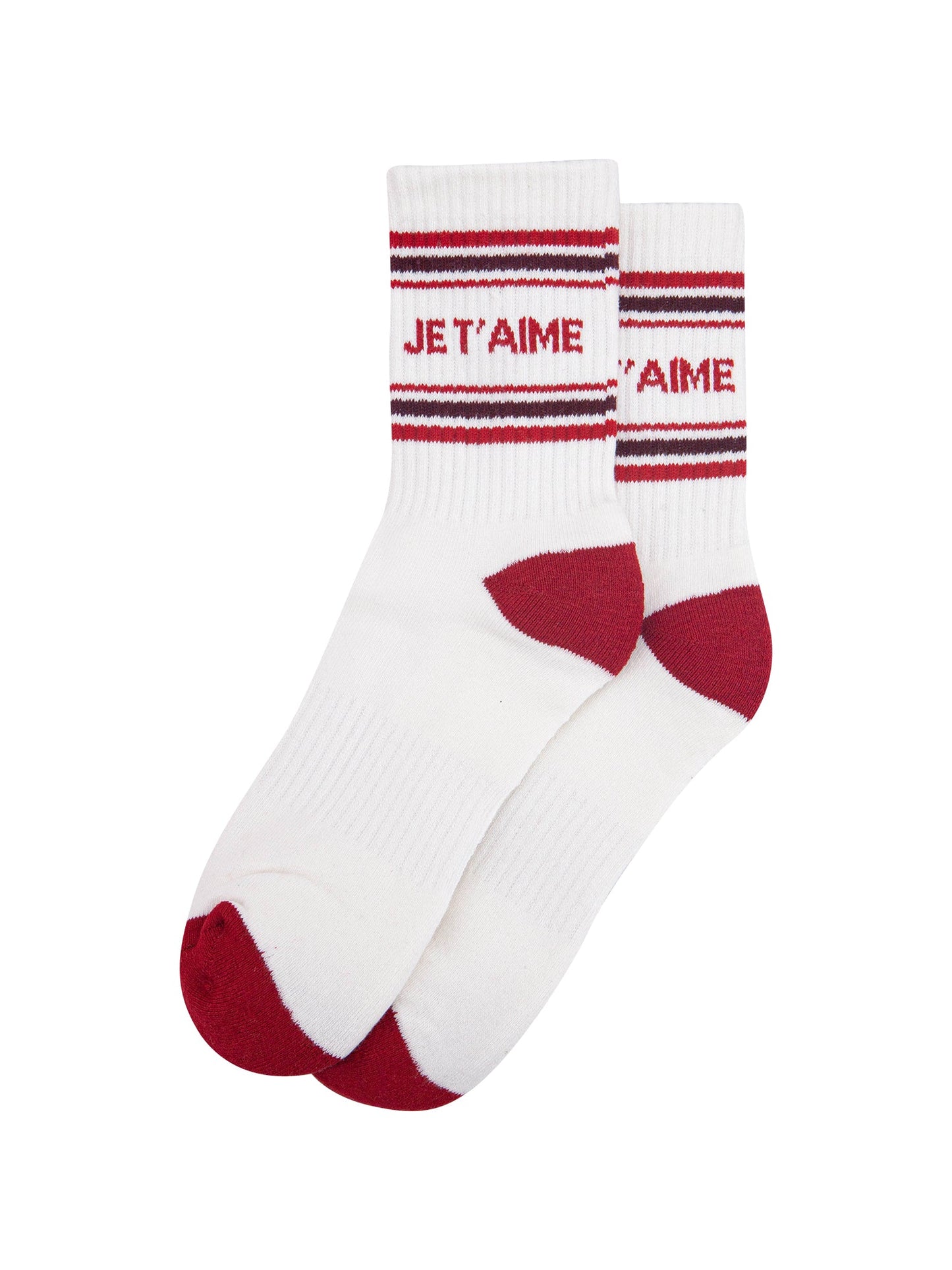 Je-T'aime-Organic-Cotton-Sports-Socks-in-Cream/Red-Laid-Flat