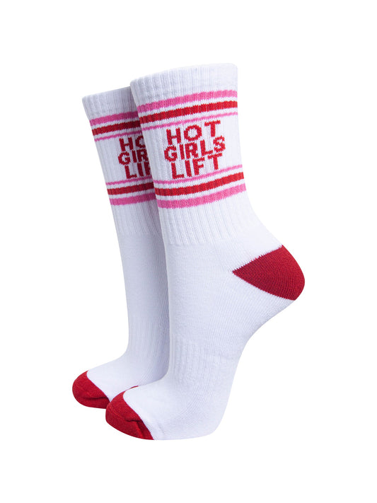 Hot-Girls-Lift-Organic-Cotton-Sports-Socks-in-White/Red-On-Mannequin