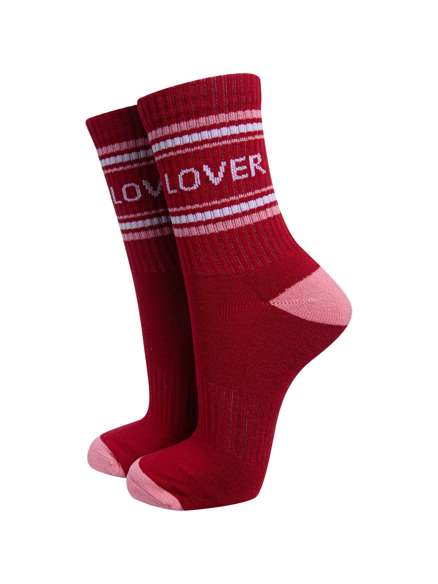 Lover-Organic-Cotton-Sports-Socks-in-Red/Pink-On-Mannequin