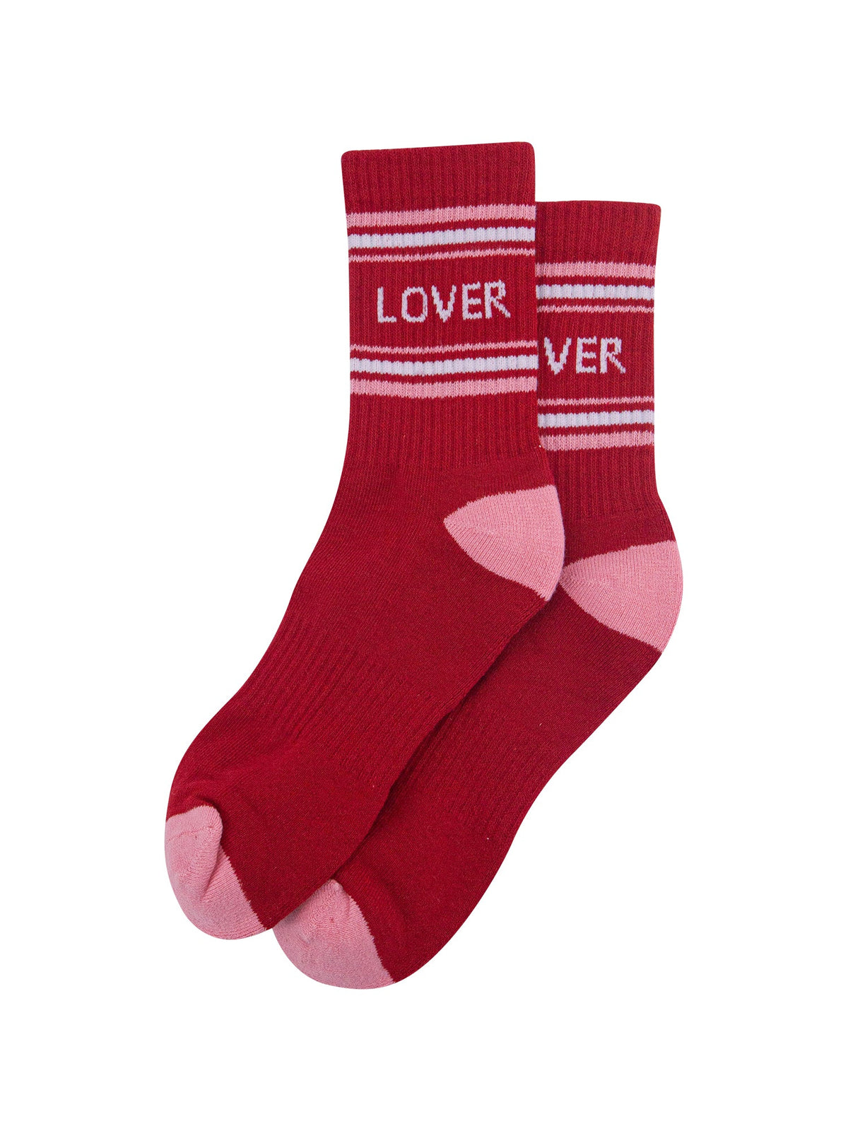 Lover-Organic-Cotton-Sports-Socks-in-Red/Pink-Laid-Flat