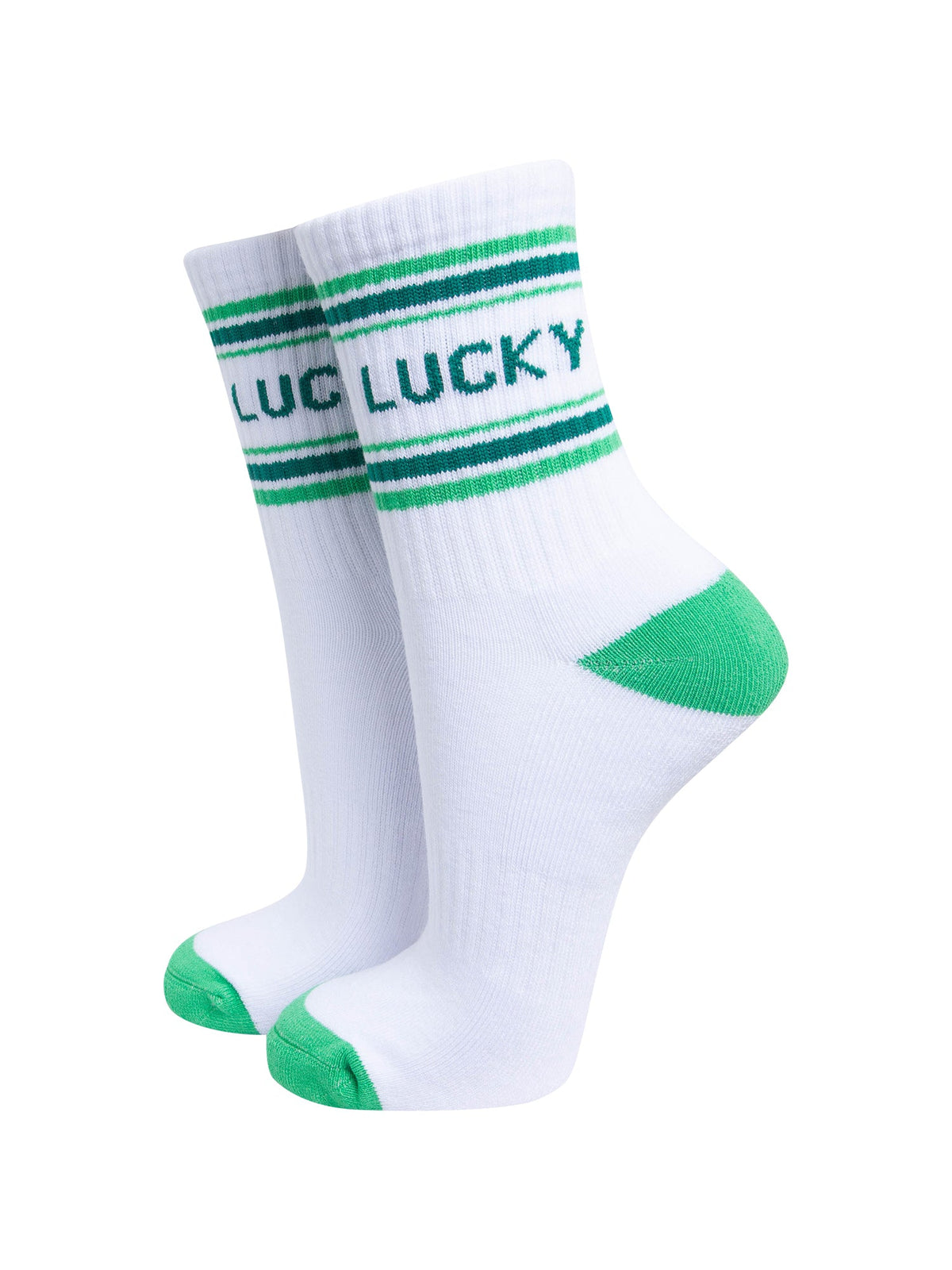Lucky-Organic-Cotton-Sports-Socks-in-White/Green-On-Mannequin