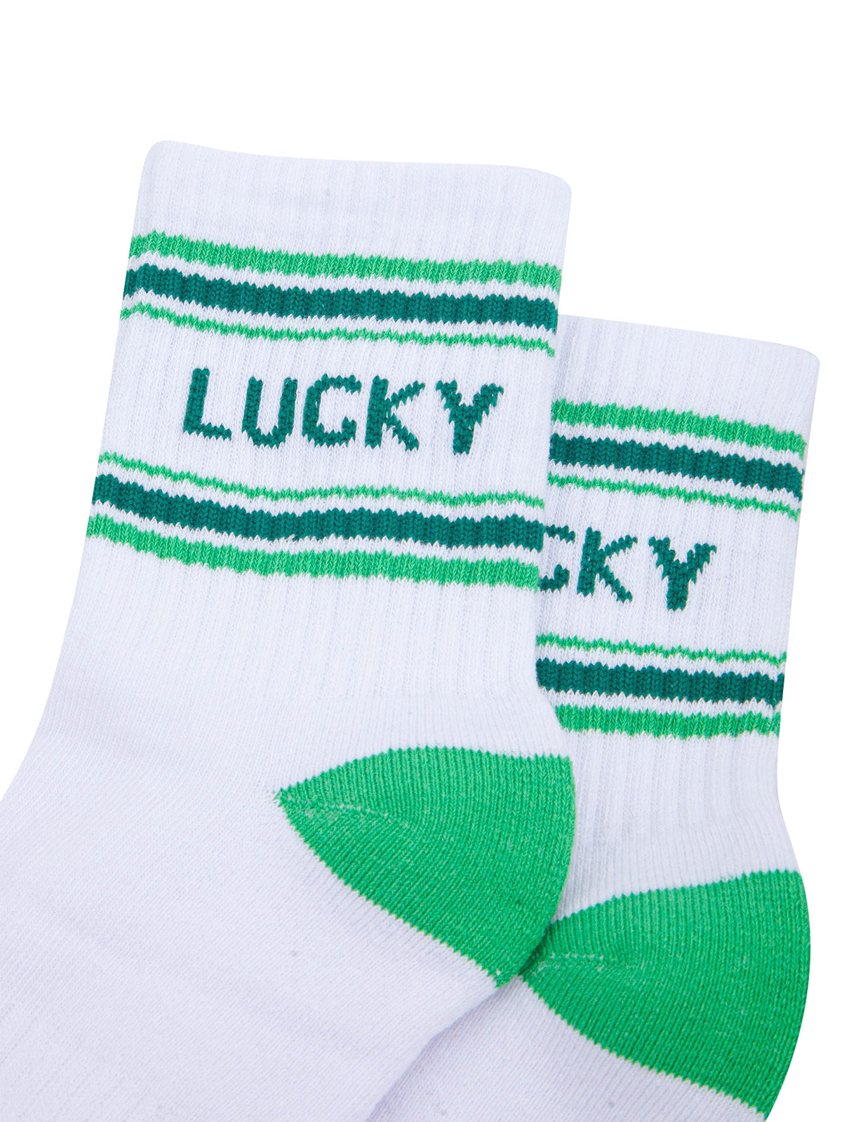 Lucky-Organic-Cotton-Sports-Socks-in-White/Green-Close-Up