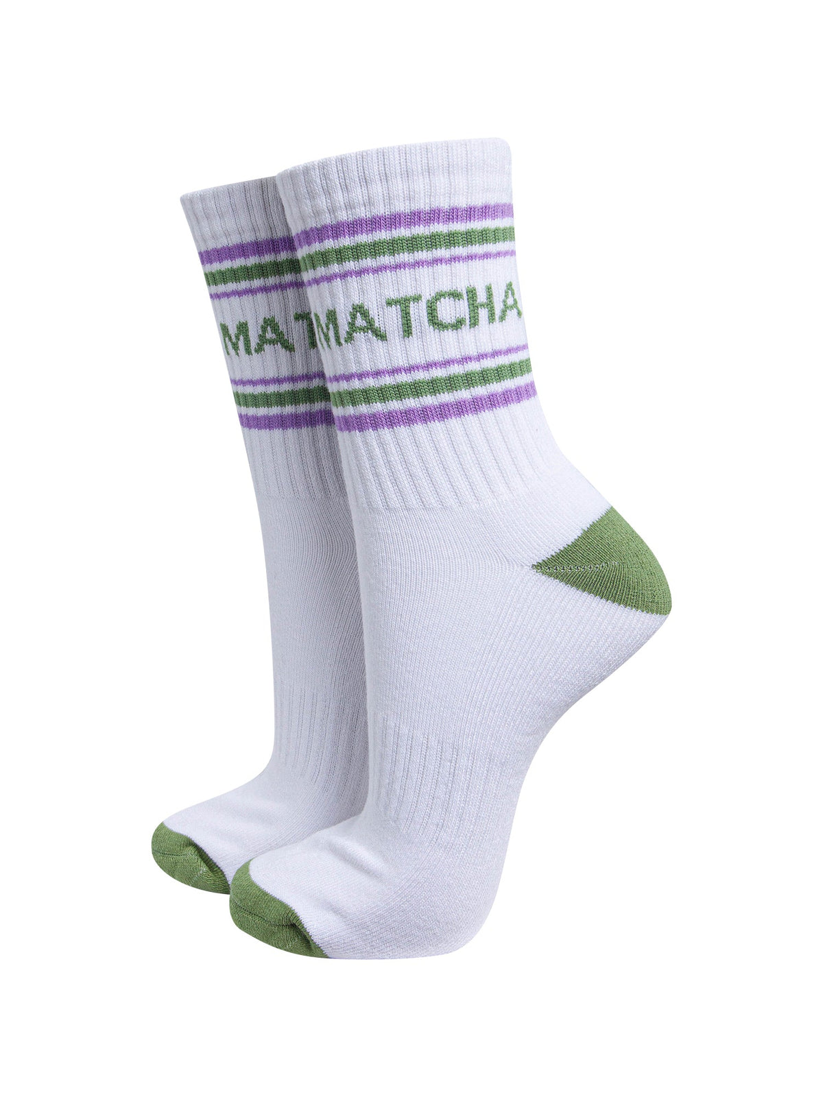 Matcha-Organic-Cotton-Sports-Socks-in-White/Green-On-Mannequin