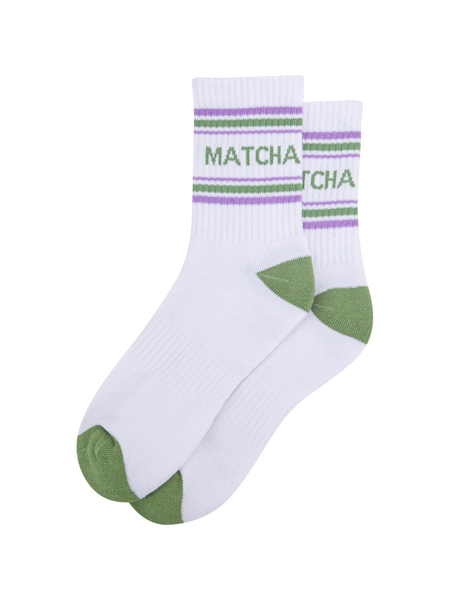 Matcha-Organic-Cotton-Sports-Socks-in-White/Green-Laid-Flat