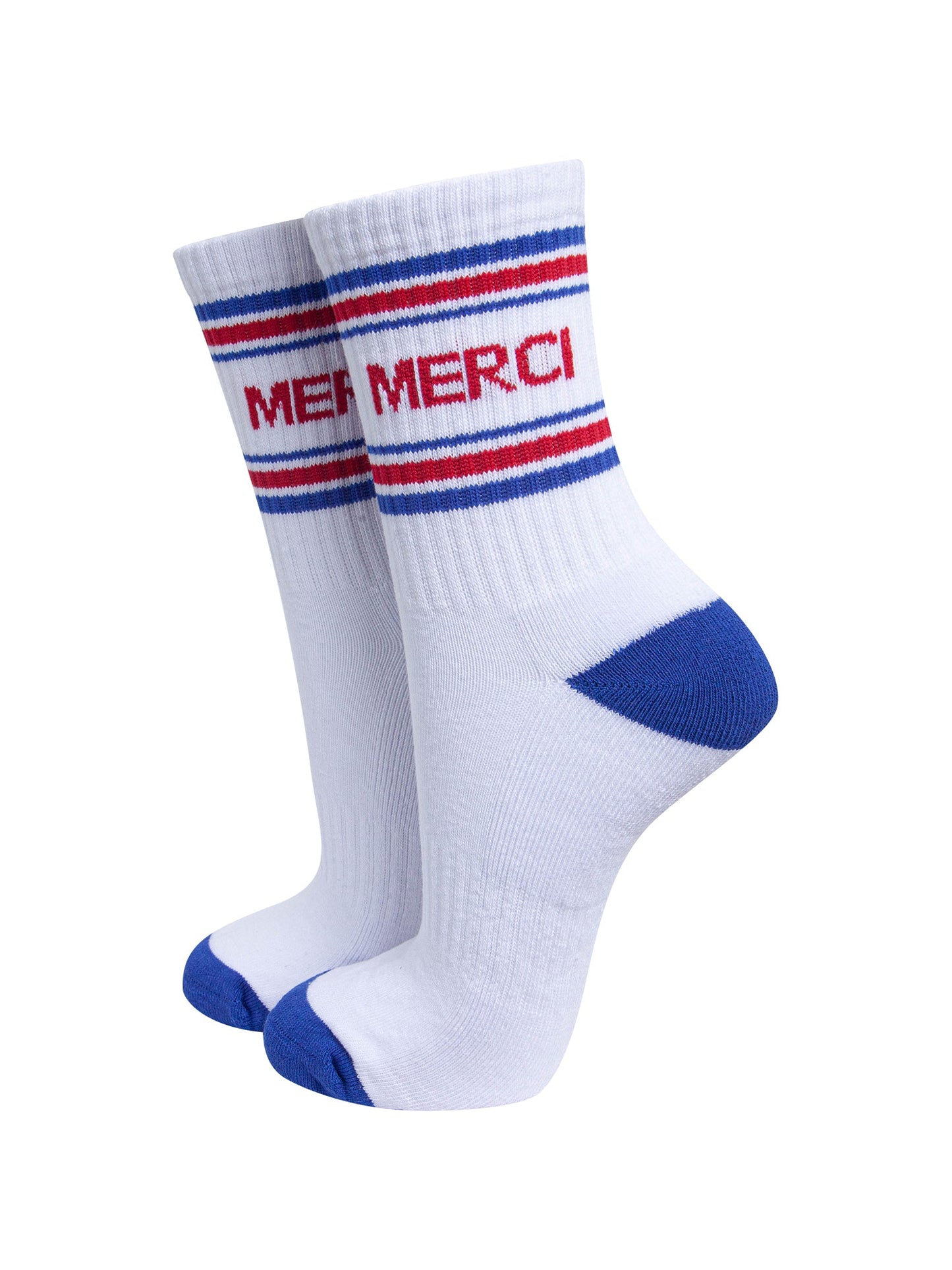 Merci-Organic-Cotton-Sports-Socks-in-White/Blue-On-Mannequin