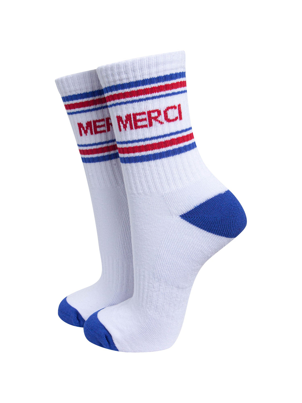 Merci-Organic-Cotton-Sports-Socks-in-White/Blue-On-Mannequin