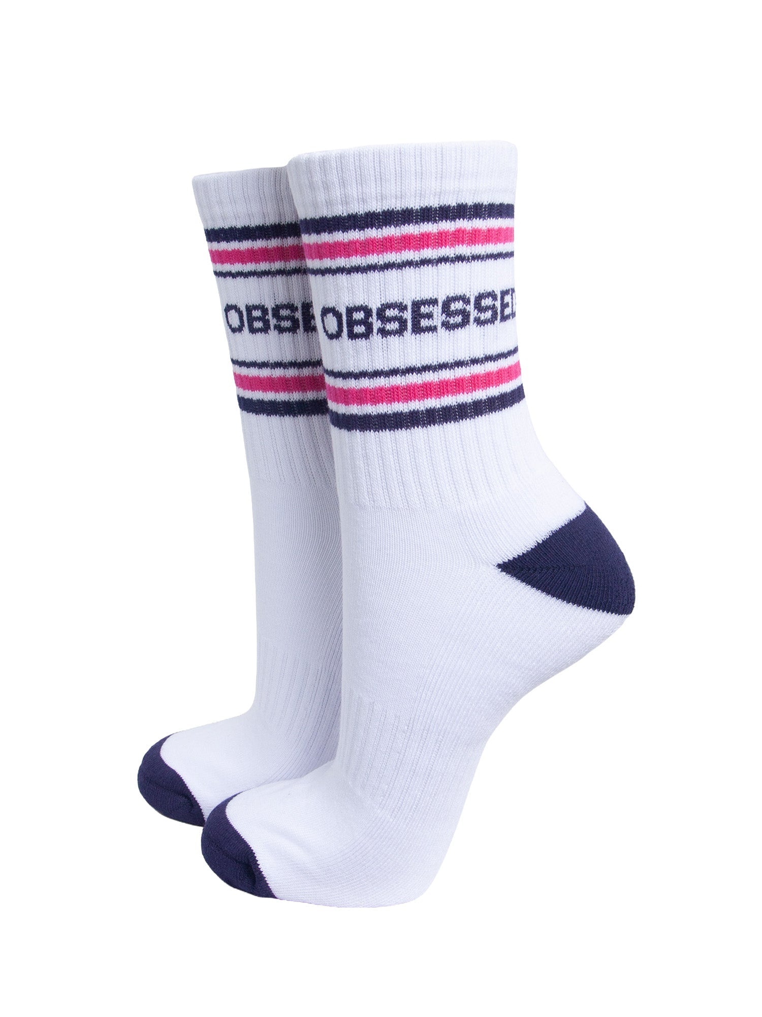 Obsessed-Organic-Cotton-Sports-Socks-in-White/Navy-Blue-On-Mannequin