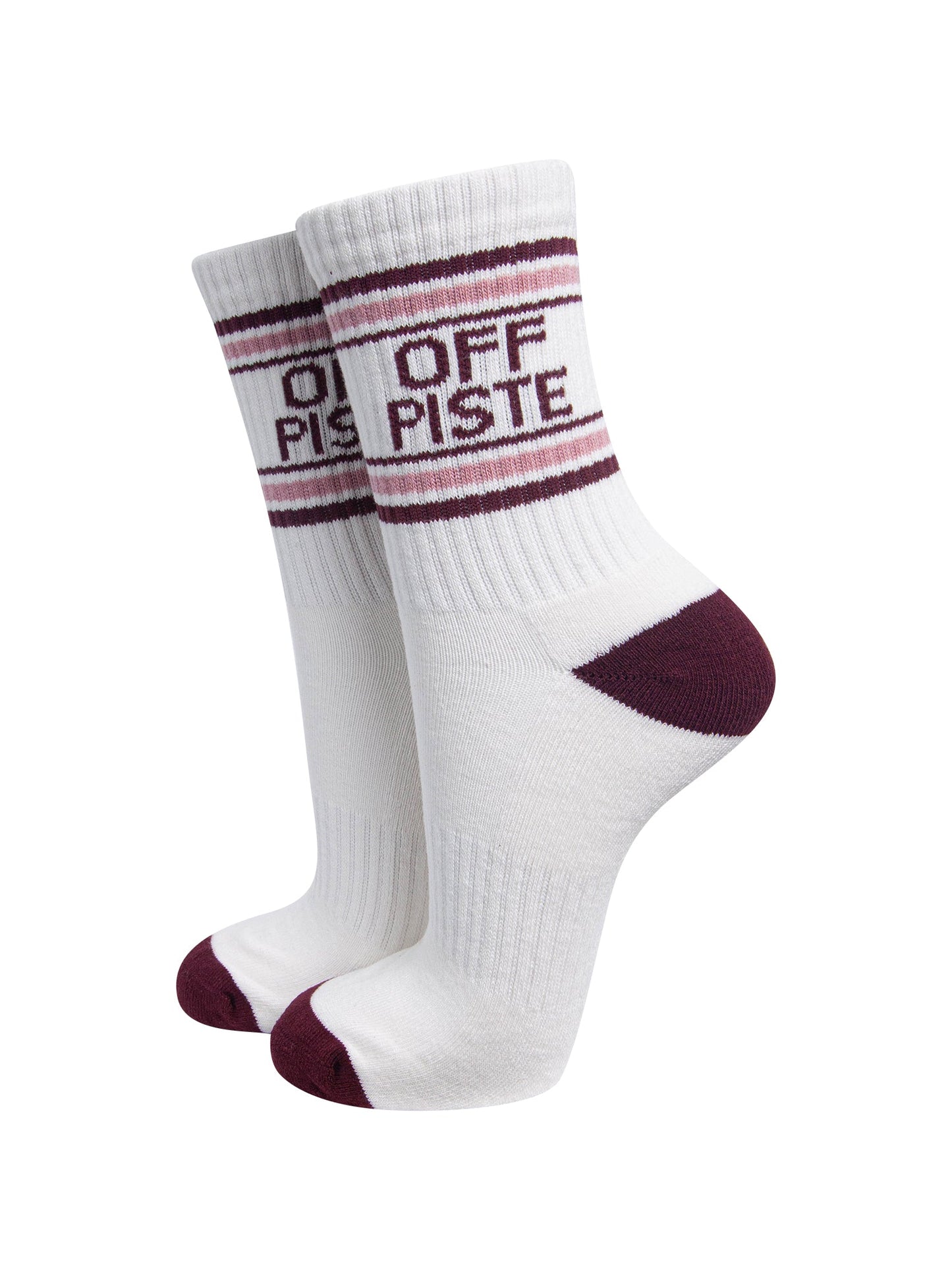 Off-Piste-Organic-Cotton-Sports-Socks-in-Cream/Burgundy-On-Mannequin