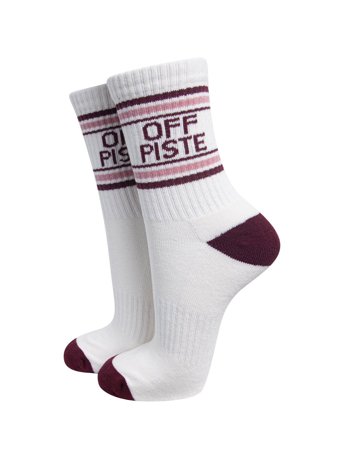 Off-Piste-Organic-Cotton-Sports-Socks-in-Cream/Burgundy-On-Mannequin