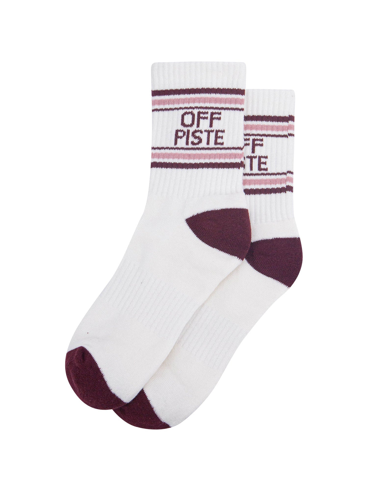 Off-Piste-Organic-Cotton-Sports-Socks-in-Cream/Burgundy-Laid-Flat