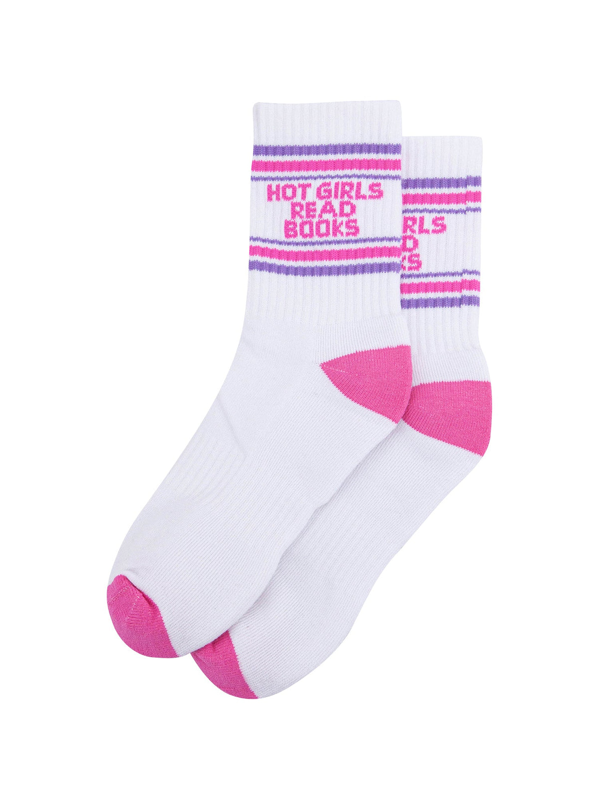 Hot-Girls-Read-Books-Organic-Cotton-Sports-Socks-in-White/Hot-Pink-Laid-Flat