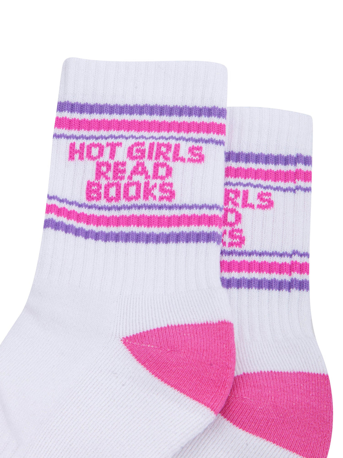 Hot-Girls-Read-Books-Organic-Cotton-Sports-Socks-in-White/Hot-Pink-Close-Up