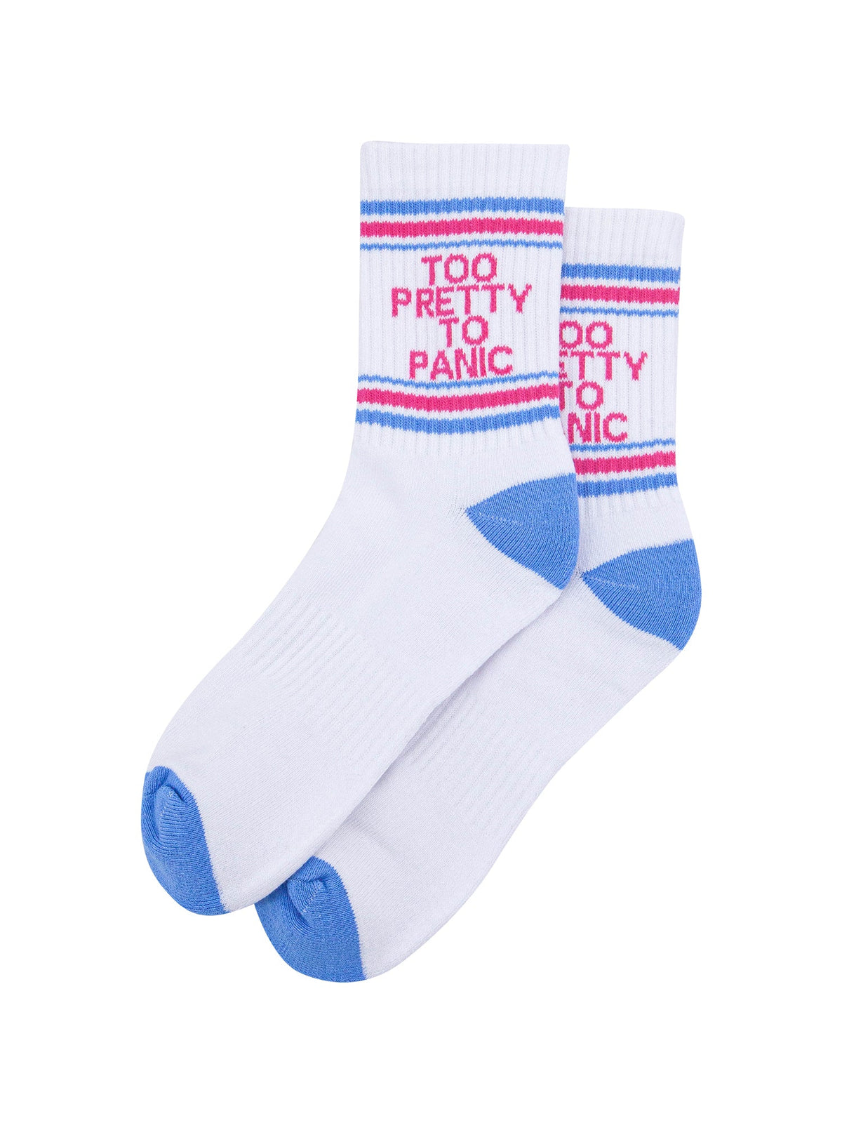 Too-Pretty-To-Panic-Organic-Cotton-Sports-Socks-in-White/Blue-Laid-Flat