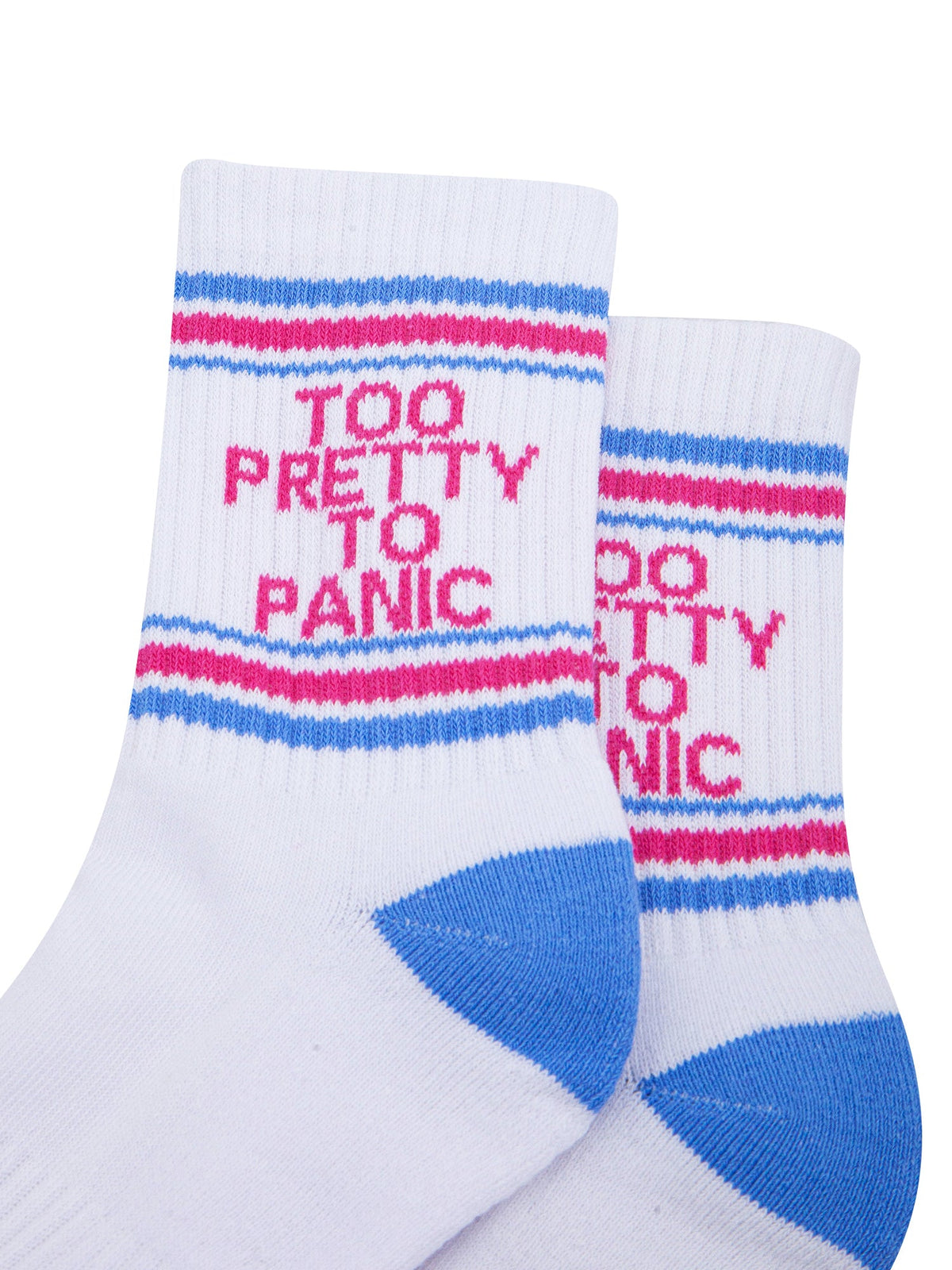Too-Pretty-To-Panic-Organic-Cotton-Sports-Socks-in-White/Blue-Close-Up