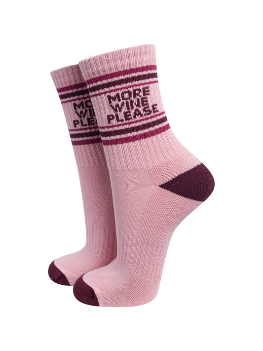More-Wine-Please-Organic-Cotton-Sports-Socks-in-Soft-Pink/Burgundy-On-Mannequin