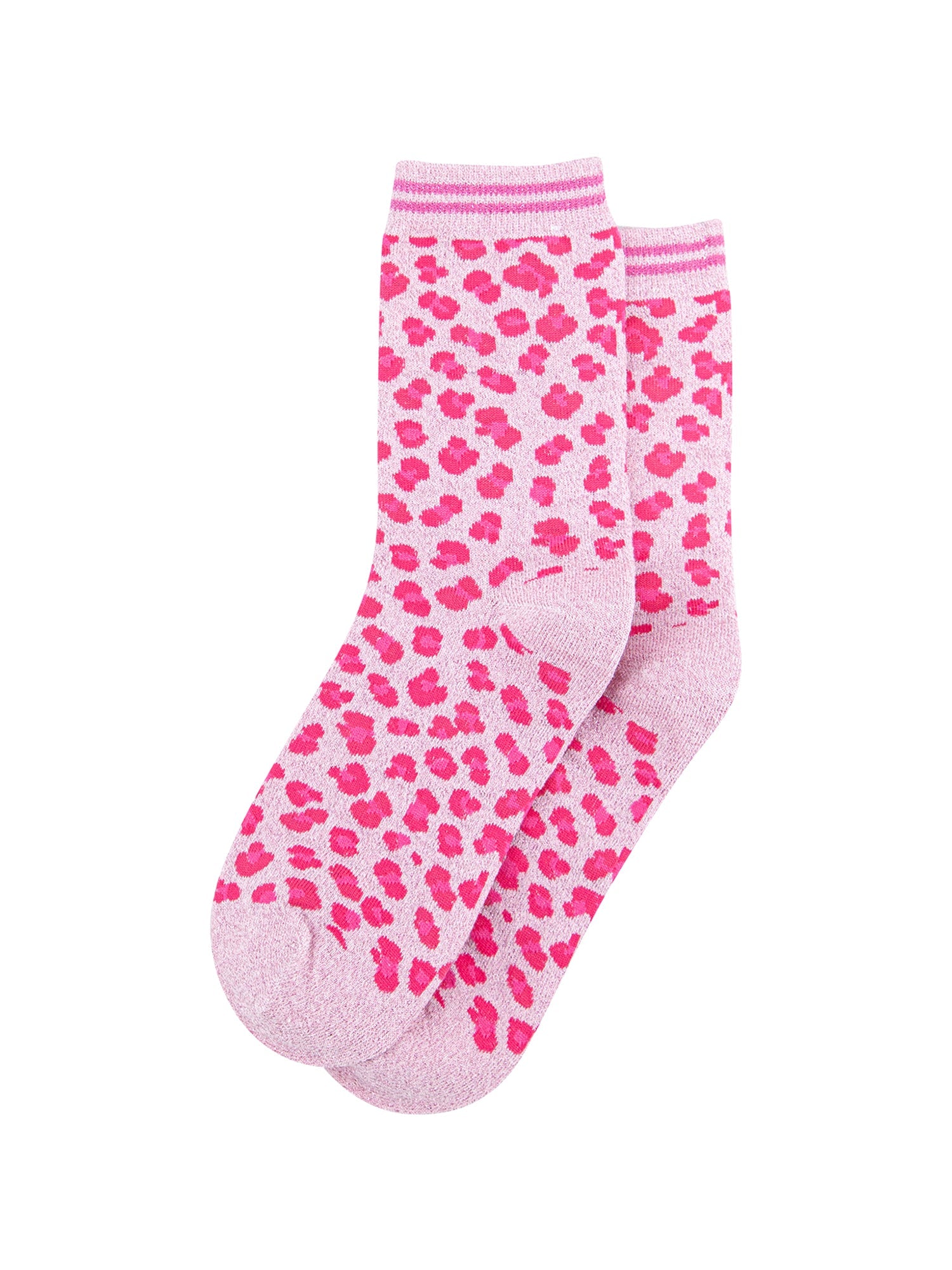 Leopard-Print-Combed-Cotton-Glitter-Socks-in-Pink-Lying-Flat