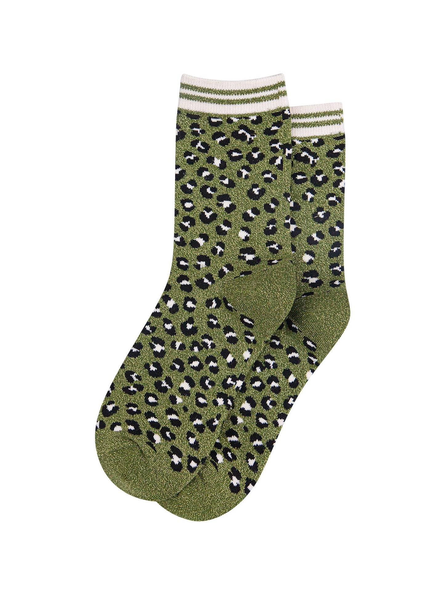 Leopard-Print-Combed-Cotton-Glitter-Socks-in-Khaki-Black-Lying-Flat