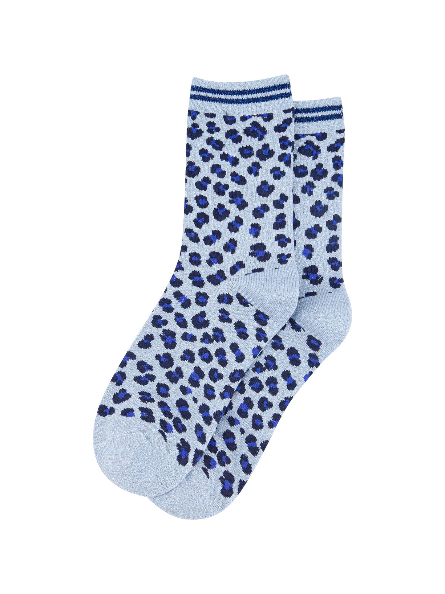 Leopard-Print-Combed-Cotton-Glitter-Socks-in-Blue-Lying-Flat