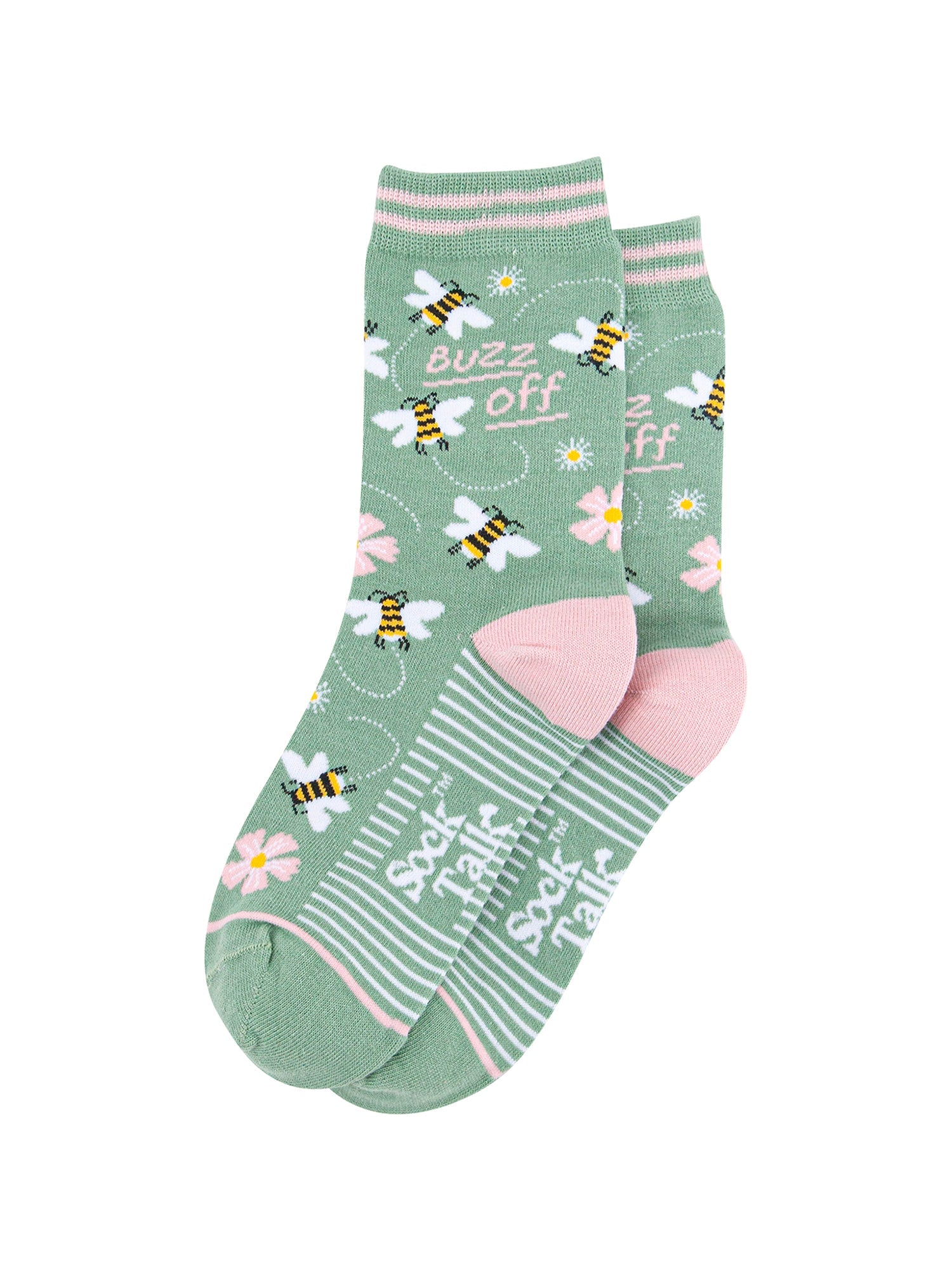 Buzz-Off-Bee-Combed-Cotton-Socks-in-Sage-Green-Lying-Flat