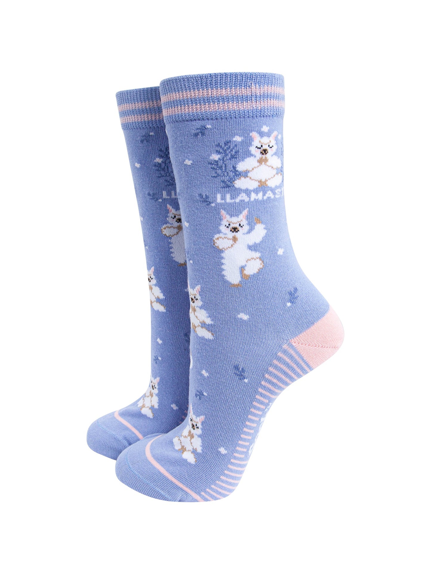 Llamaste-Combed-Cotton-Socks-in-Blue-Mannequin