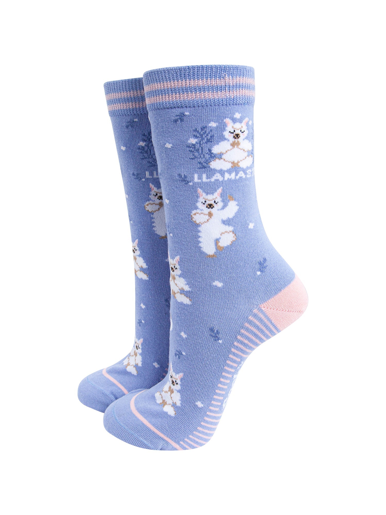 Llamaste-Combed-Cotton-Socks-in-Blue-Mannequin