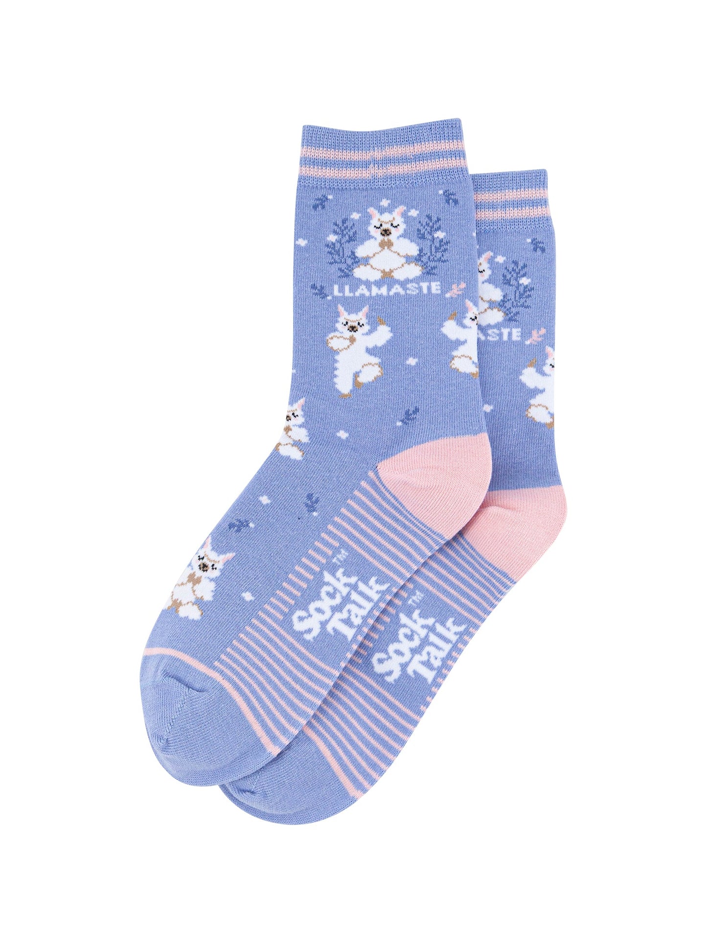 Llamaste-Combed-Cotton-Socks-in-Blue-Lying-Flat