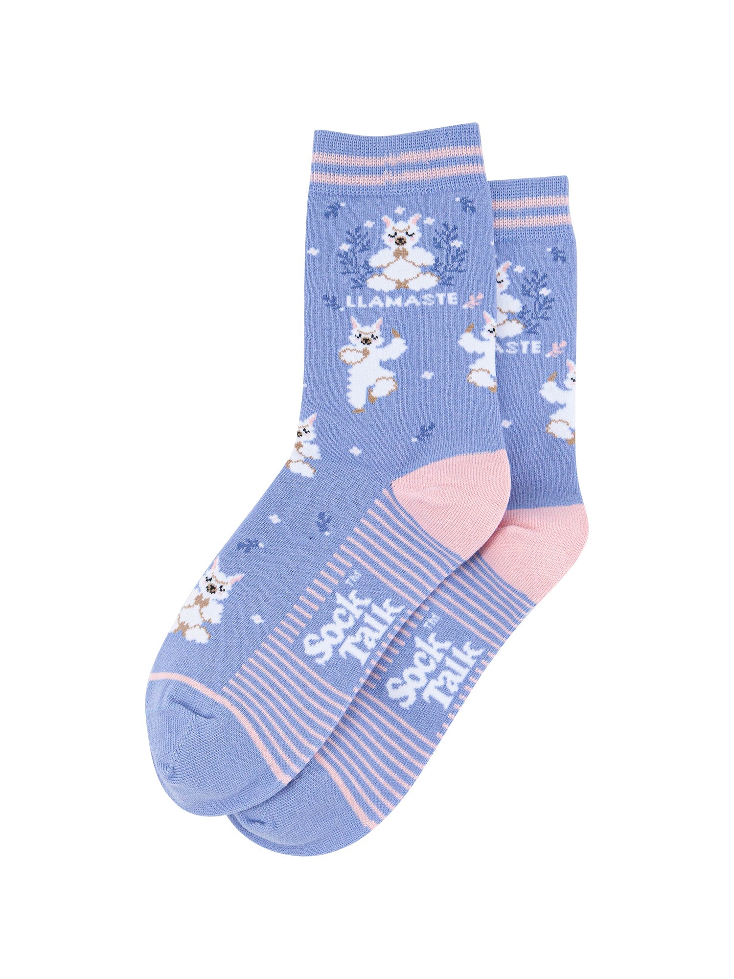 Llamaste-Combed-Cotton-Socks-in-Blue-Lying-Flat