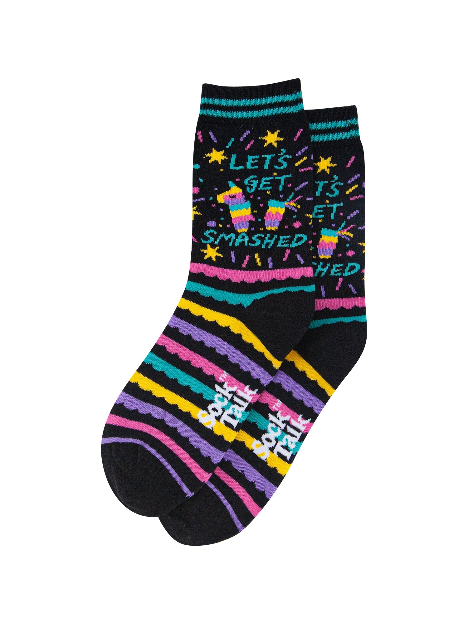 Pinata-Get-Smashed-Combed-Cotton-Socks-in-Black-Lying-Flat
