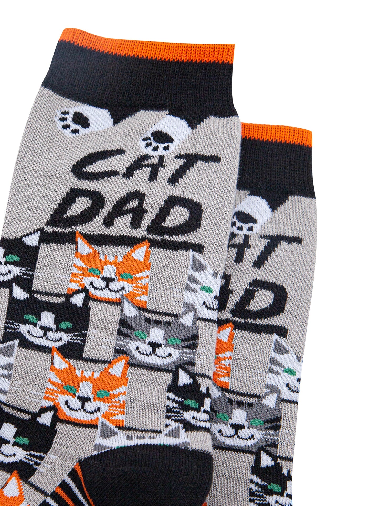 Cat-Dad-Combed-Cotton-Novelty-Socks-in-Grey-Black-Closeup