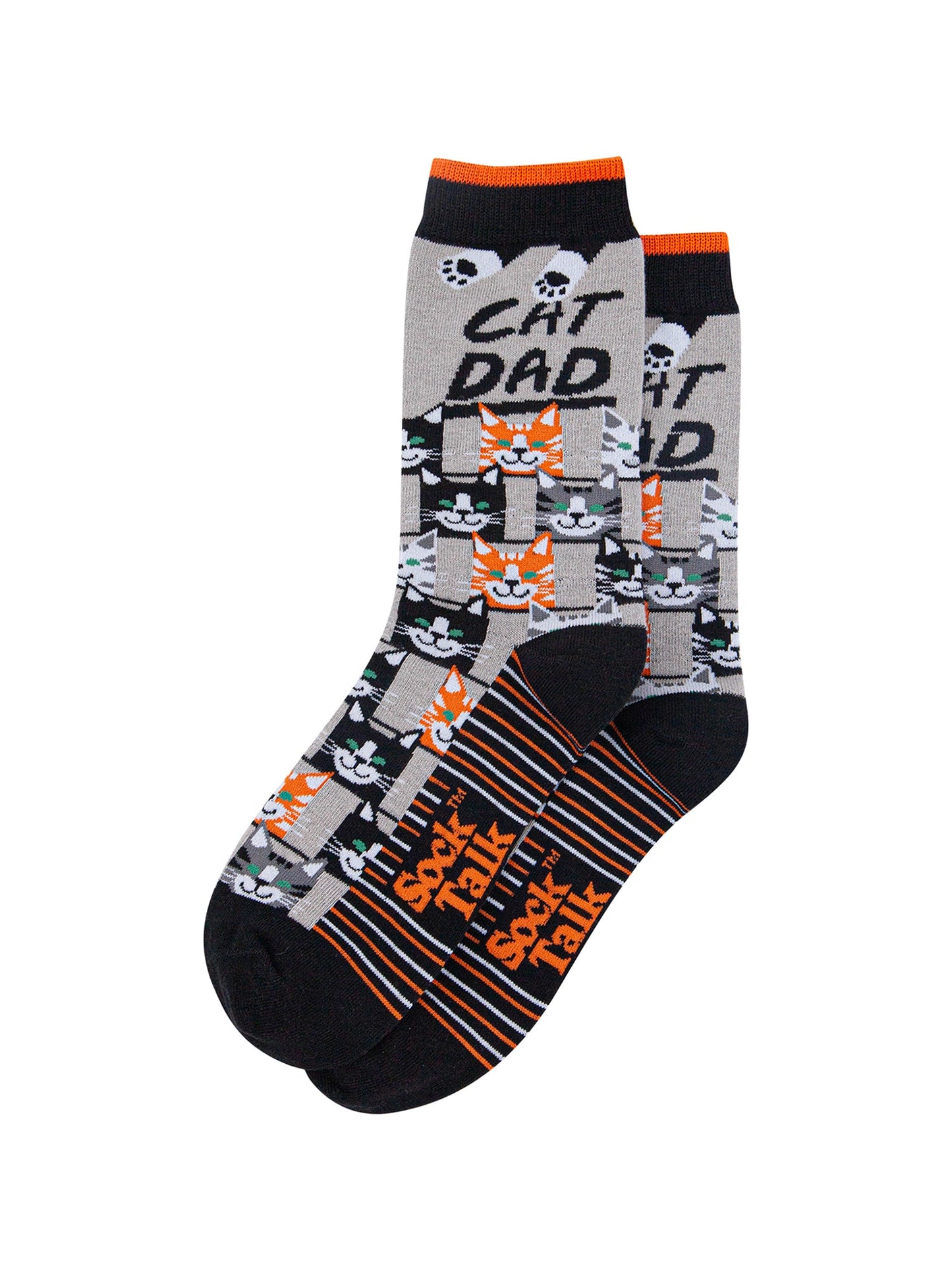 Cat-Dad-Combed-Cotton-Novelty-Socks-in-Grey-Black-Lying-Flat