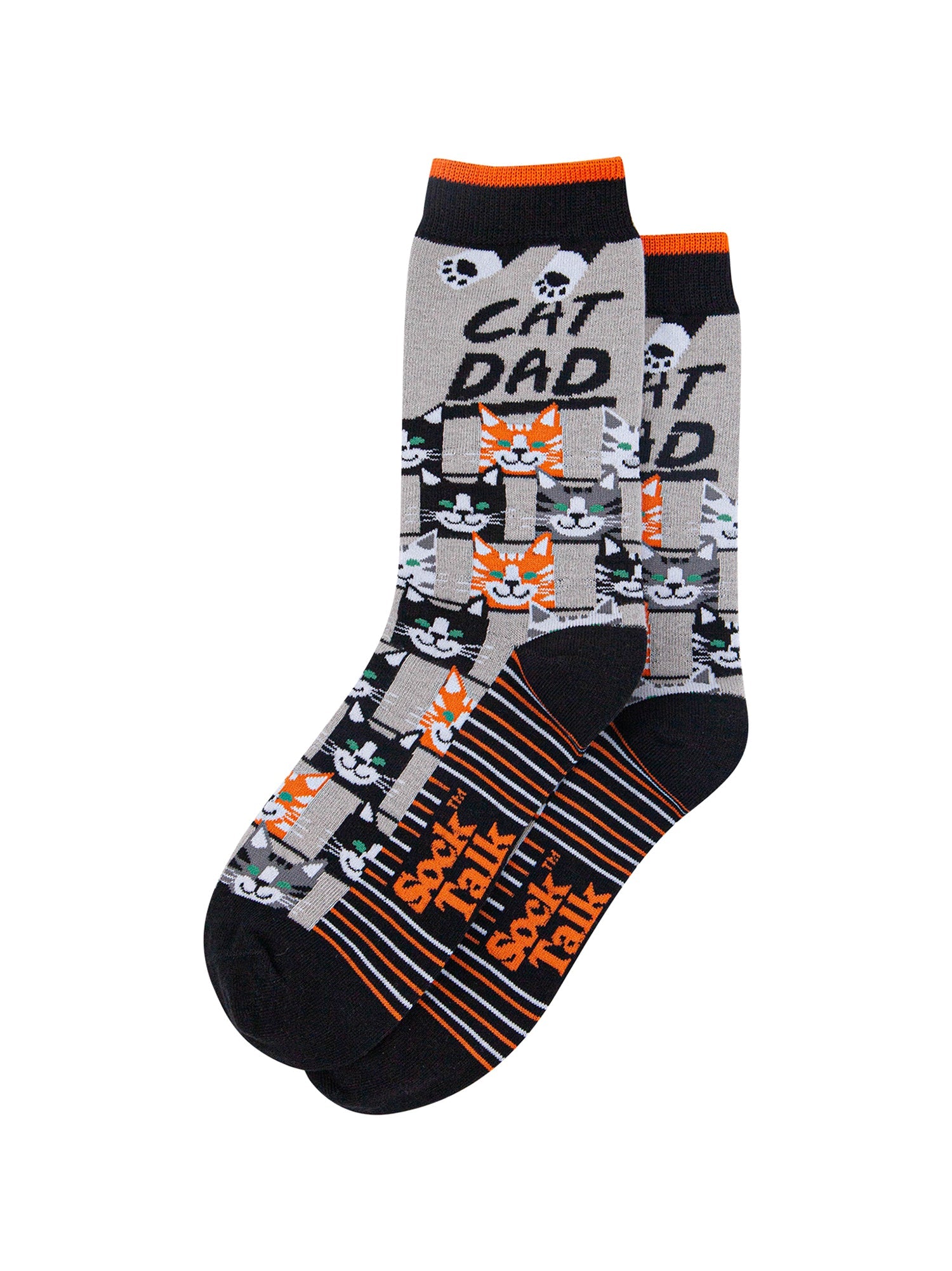 Cat-Dad-Combed-Cotton-Novelty-Socks-in-Grey-Black-Lying-Flat