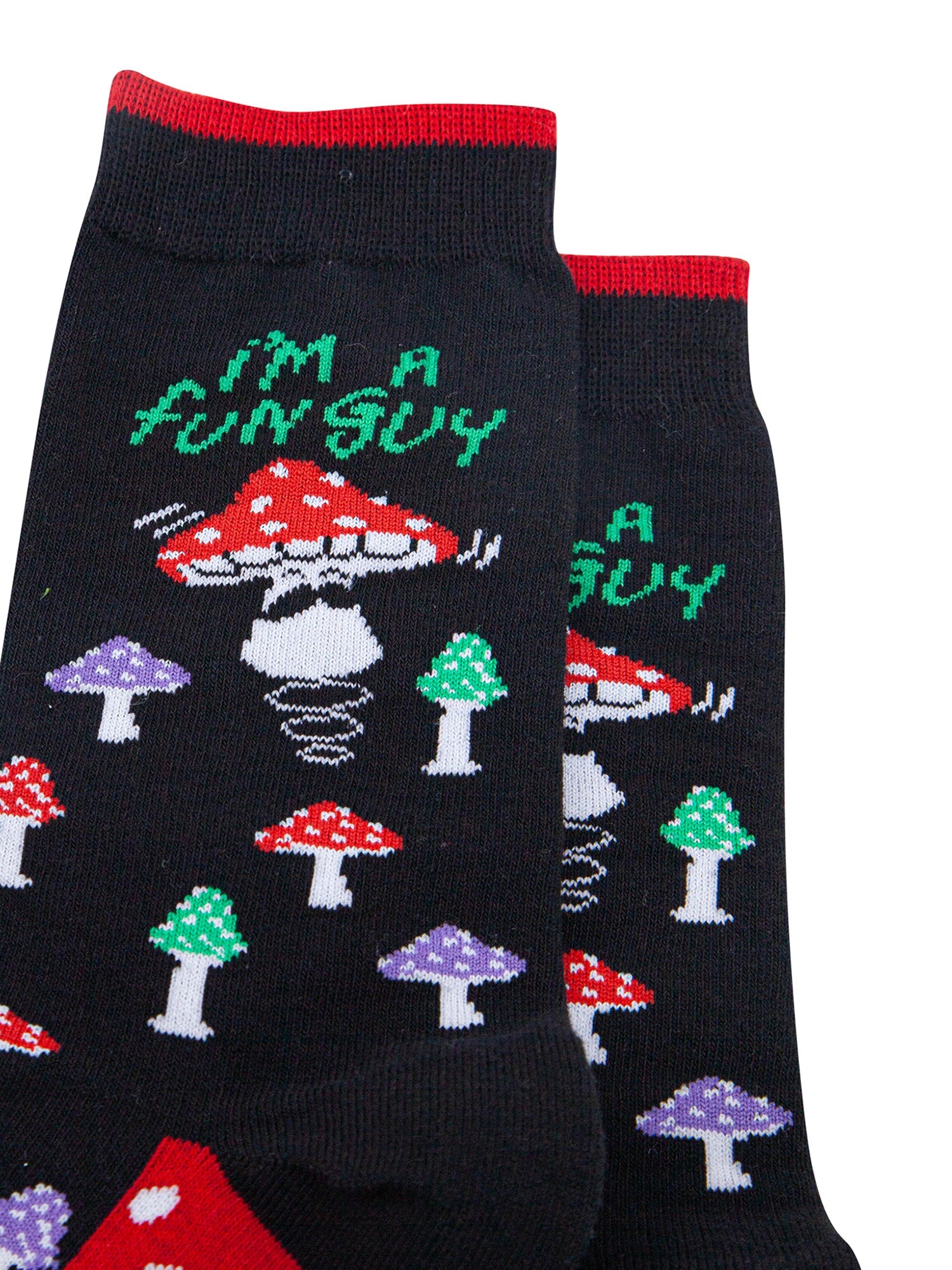 Fun-Guy-Mushroom-Combed-Cotton-Novelty-Socks-in-Black-Closeup