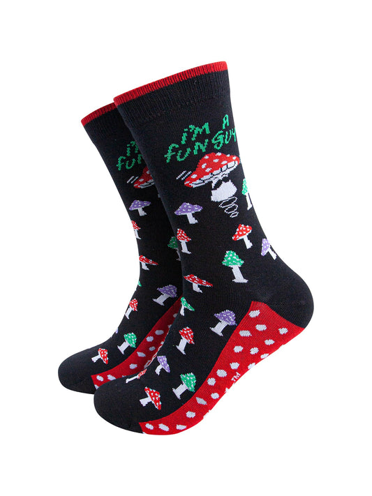 Fun-Guy-Mushroom-Combed-Cotton-Novelty-Socks-in-Black-Mannequin